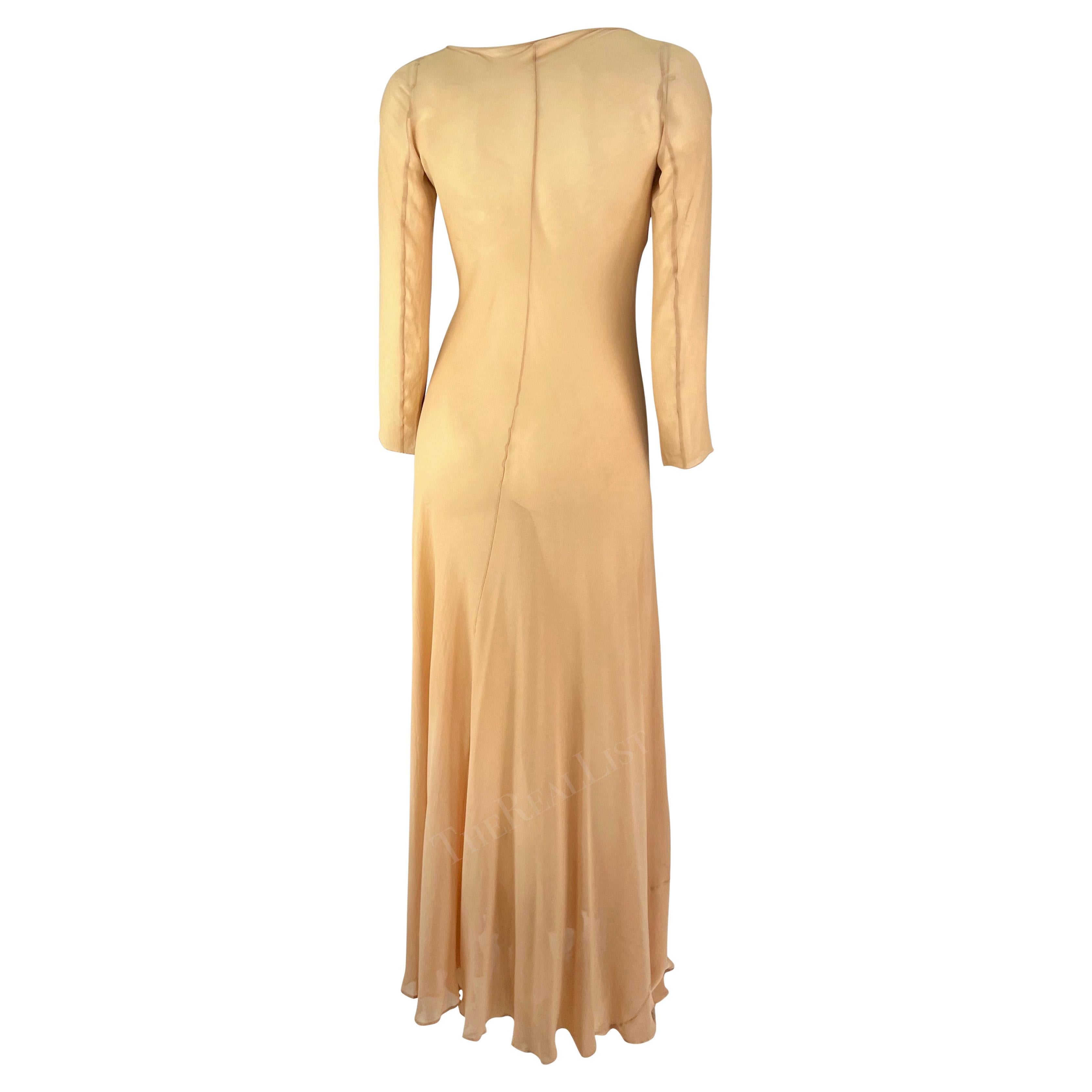 S/S 1998 Gucci by Tom Ford Beige Sheer Wrap Floor Length Sample Gown  For Sale 1