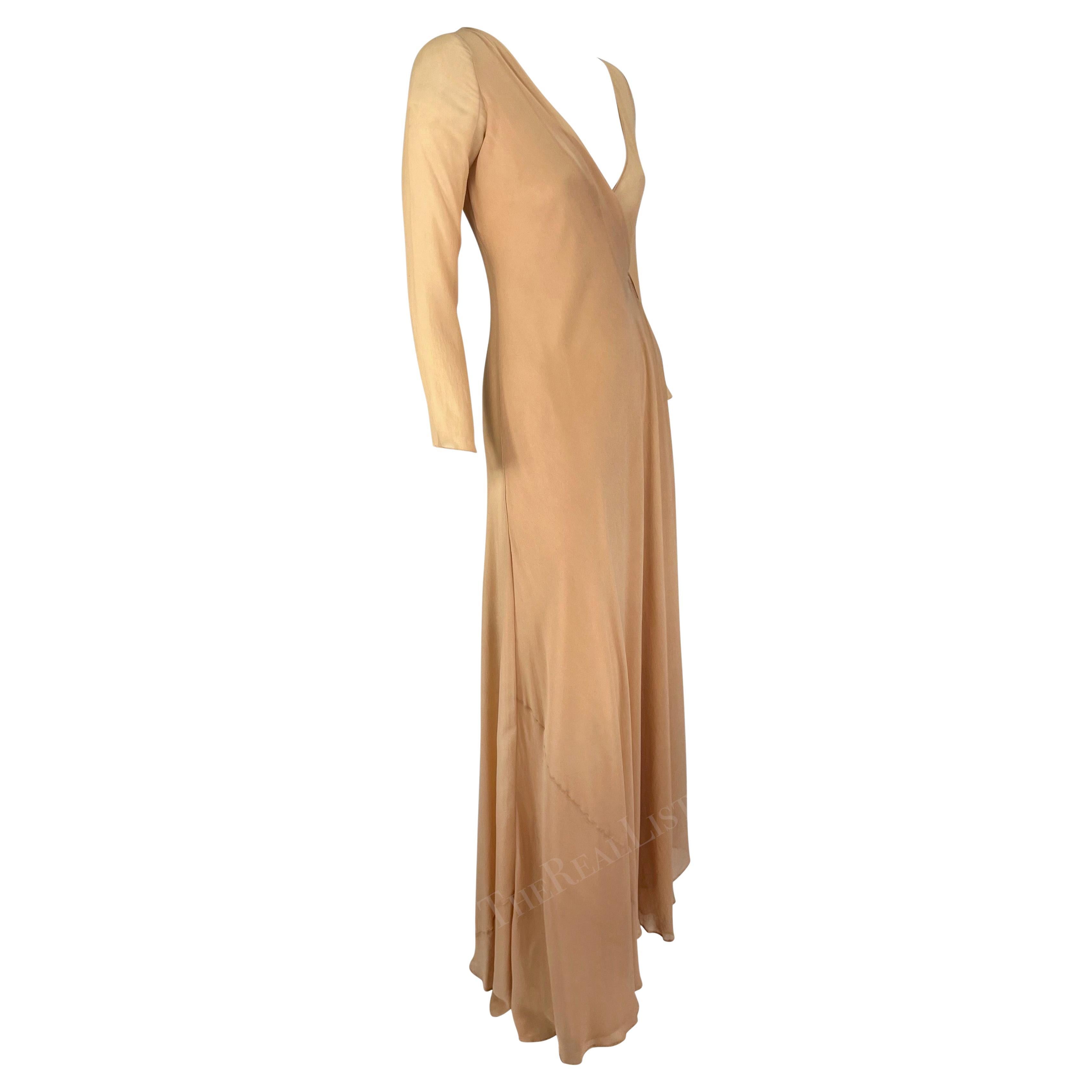 S/S 1998 Gucci by Tom Ford Beige Sheer Wrap Floor Length Sample Gown  For Sale 2