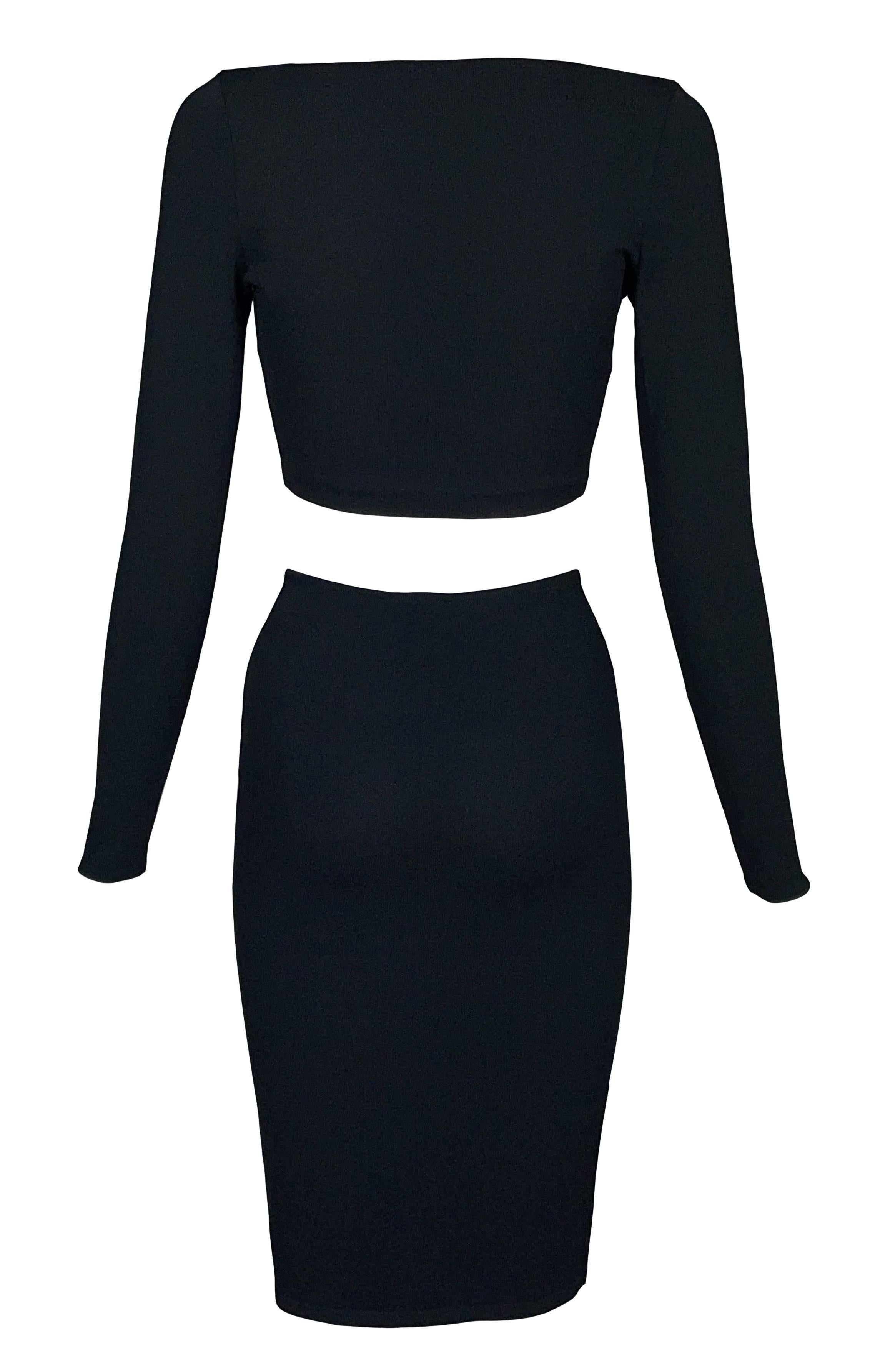S/S 1998 Gucci by Tom Ford Black Cut-Out Crop Top & Bodycon Skirt Set In Good Condition For Sale In Yukon, OK
