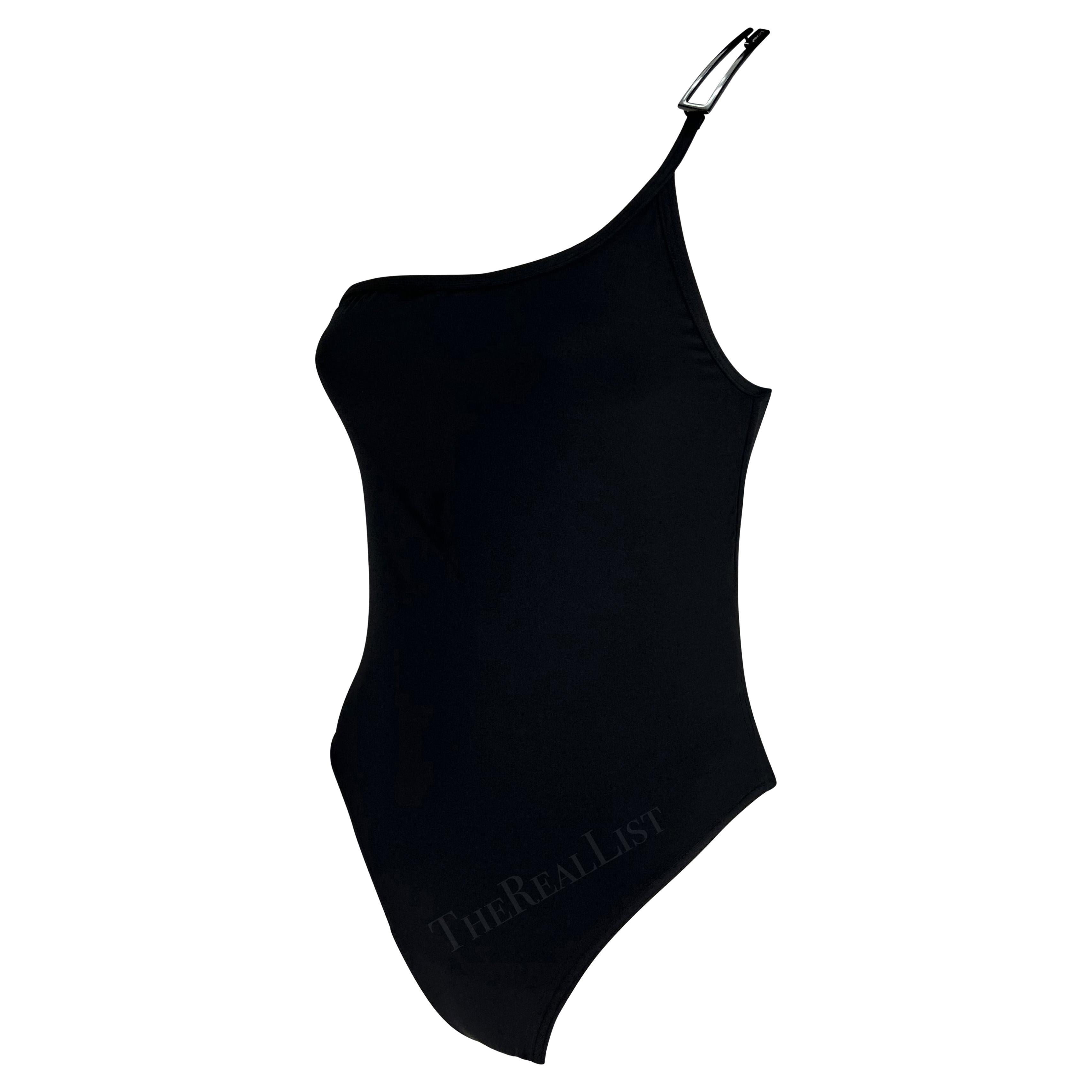 S/S 1998 Gucci by Tom Ford Black 'G' Buckle Logo One Piece Swimsuit Bodysuit For Sale