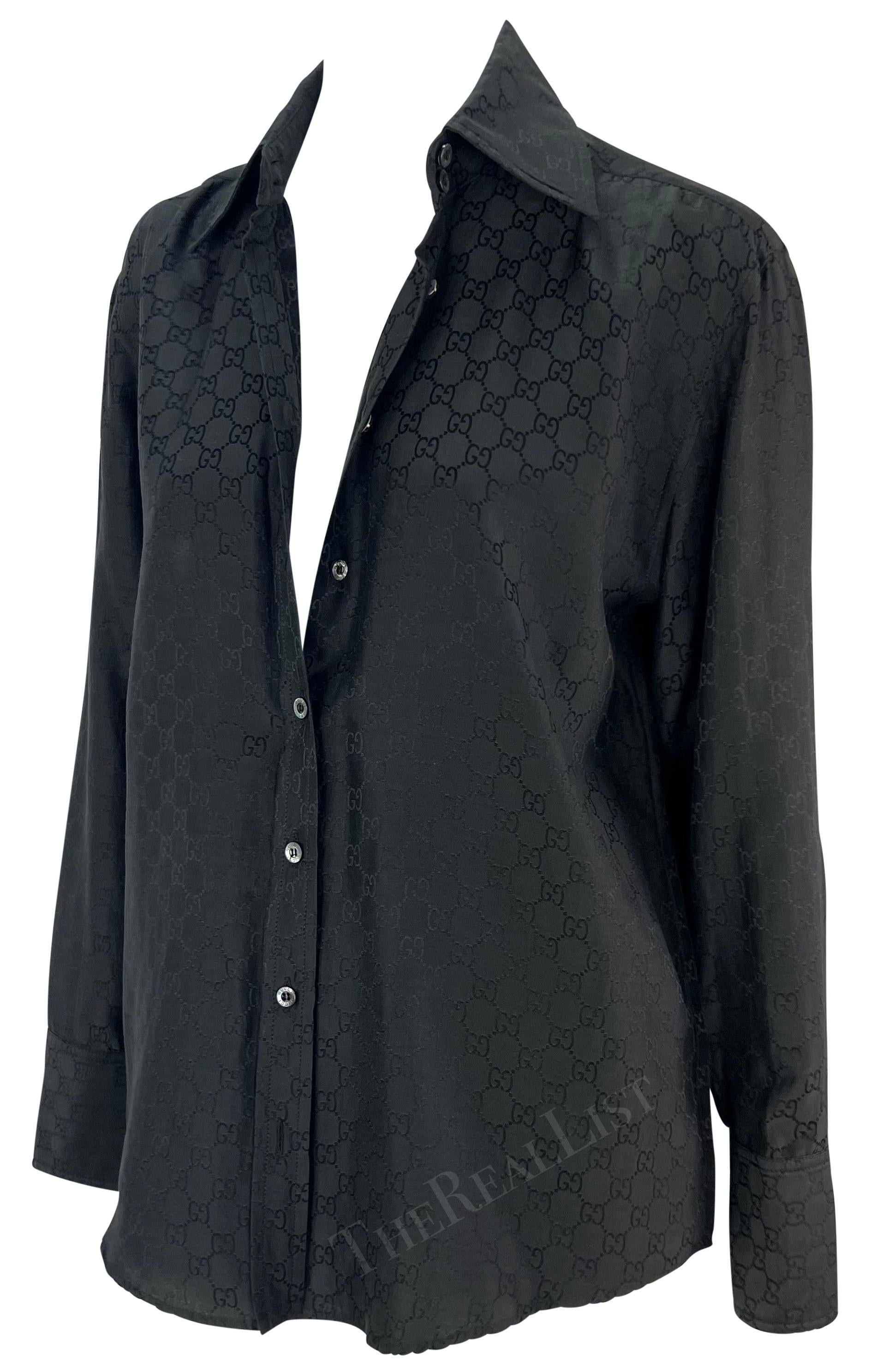 Nero Camicia P/E 1998 Gucci by Tom Ford con colletto nero e monogramma 
