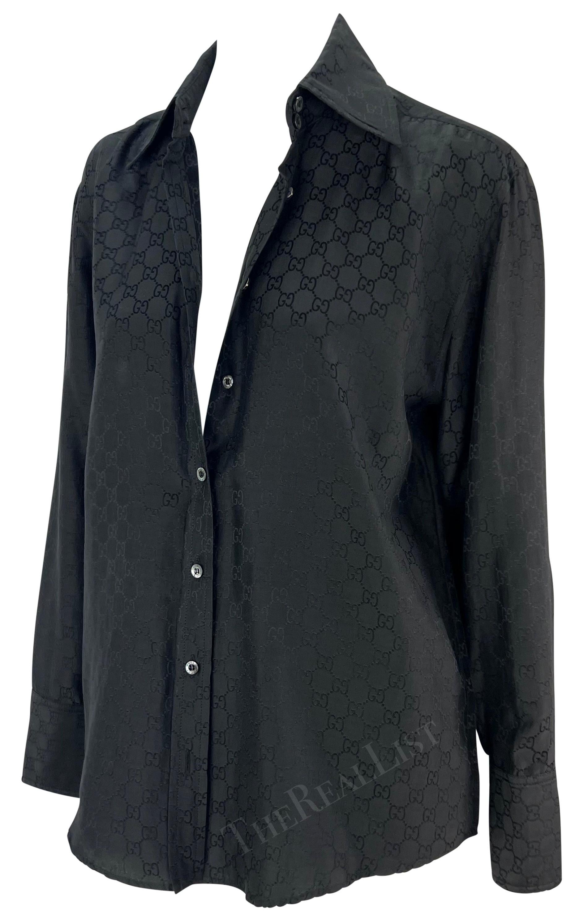 S/S 1998 Gucci by Tom Ford Noir Monogramme 'GG' Chemise à col boutonné Bon état - En vente à West Hollywood, CA