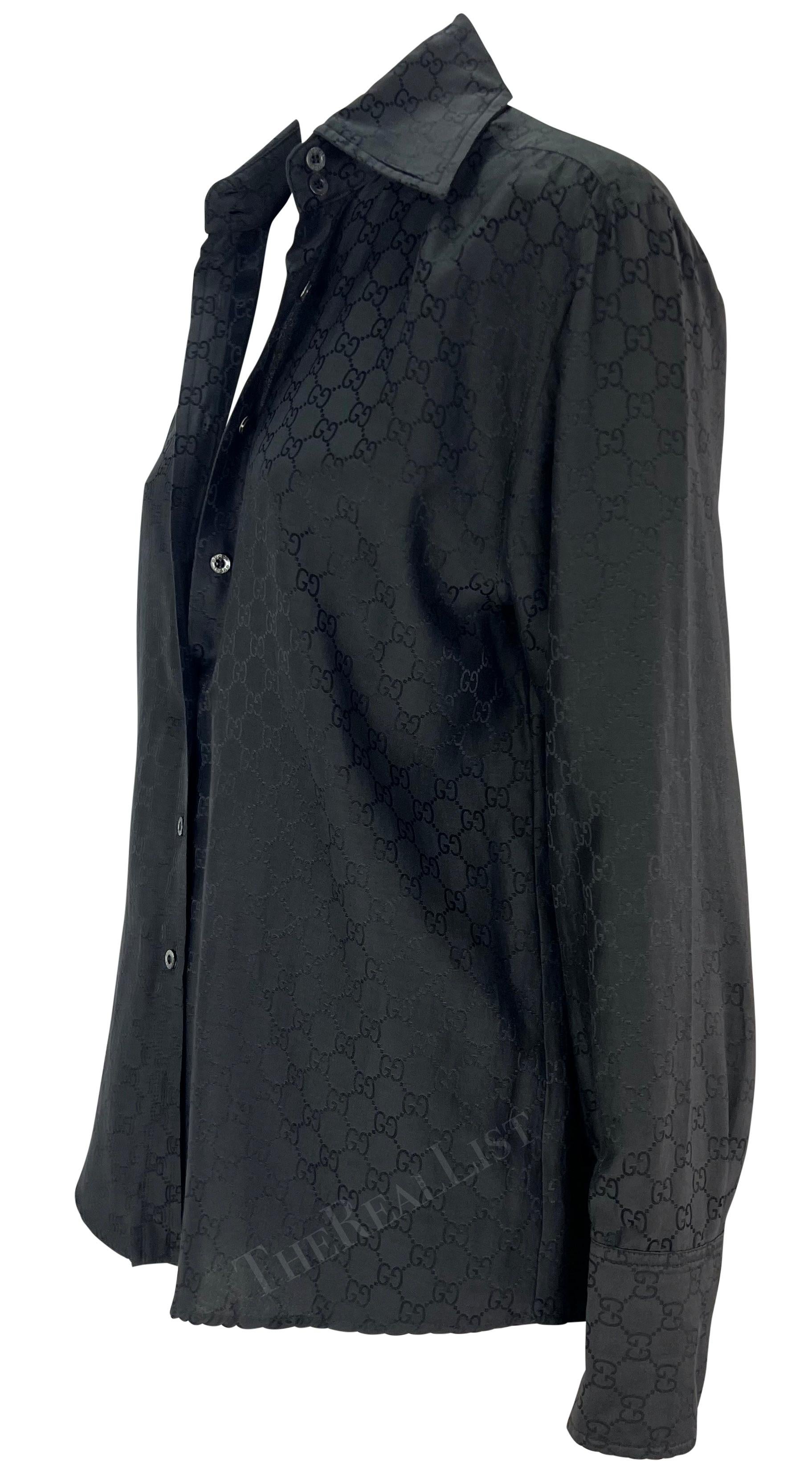 S/S 1998 Gucci by Tom Ford Noir Monogramme 'GG' Chemise à col boutonné Pour femmes en vente
