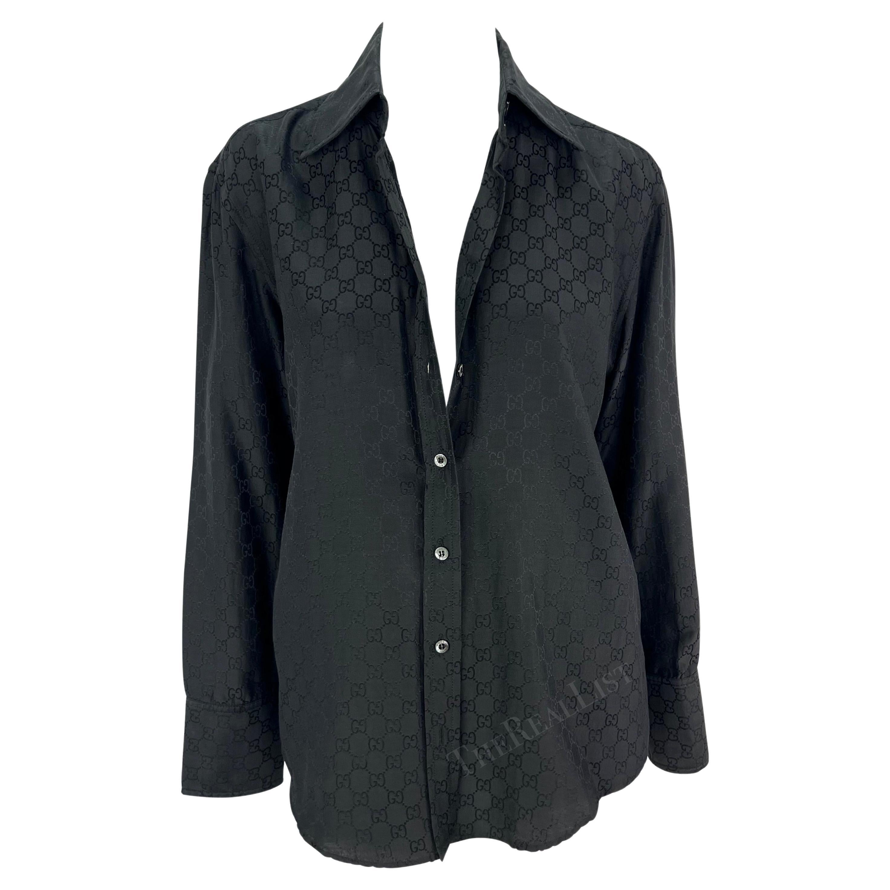 S/S 1998 Gucci by Tom Ford Black 'GG' Monogram Button Down Collar Shirt For Sale