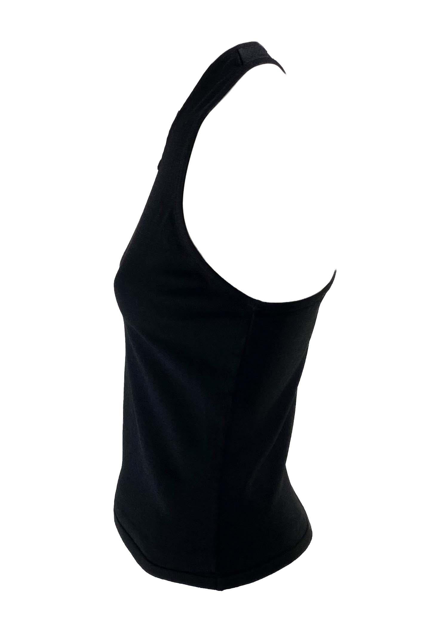 TheRealList presents: a sleek Tom Ford designed take on a Gucci razor back tank top. The fitted tank top  features a high v-neck in the front and a tight razorback. This top was created by Tom Ford for the Spring/Summer 1998 collection and is the
