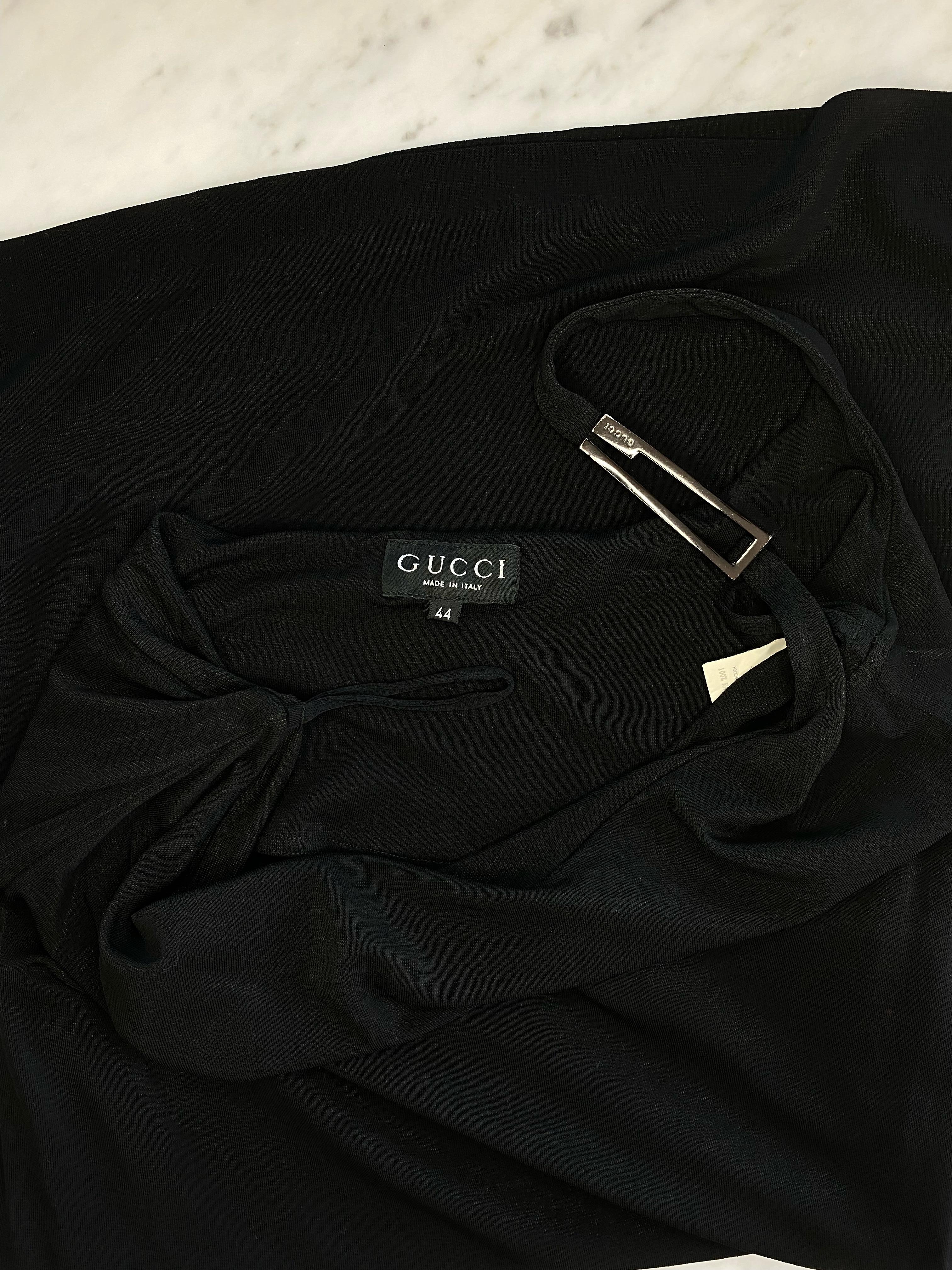 S/S 1998 Gucci by Tom Ford Black Metallic G Buckle Asymmetric Mini Dress For Sale 1