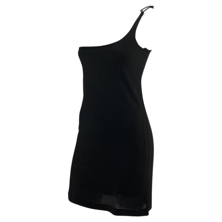 S/S 1998 Gucci by Tom Ford Black Metallic G Buckle Asymmetric Mini Dress  For Sale at 1stDibs