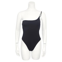 S/S 1998 Gucci by Tom Ford Black One Shoulder Swimsuit with Logo Buckle