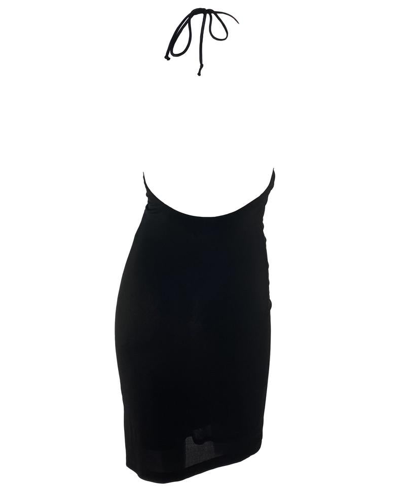 Noir S/S 1998 Gucci by Tom Ford Black Satin Tie Halter Top Stretch Backless Dress (Robe dos nu en satin) en vente