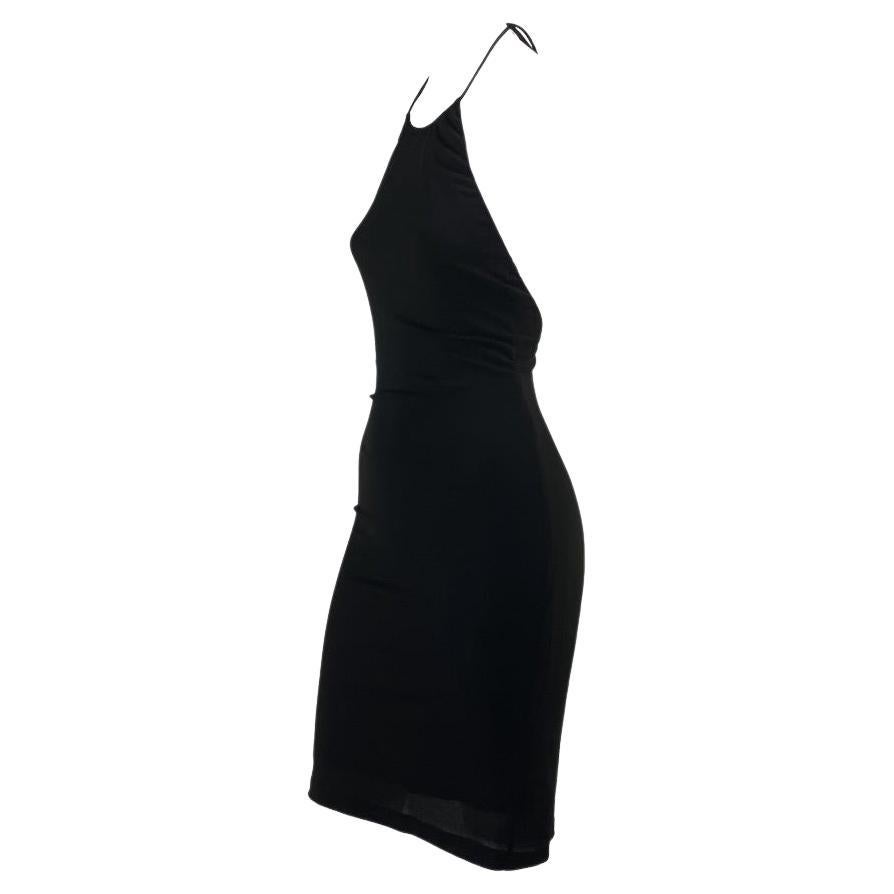 S/S 1998 Gucci by Tom Ford Black Satin Tie Halter Top Stretch Backless Dress For Sale