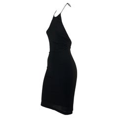 Used S/S 1998 Gucci by Tom Ford Black Satin Tie Halter Top Stretch Backless Dress