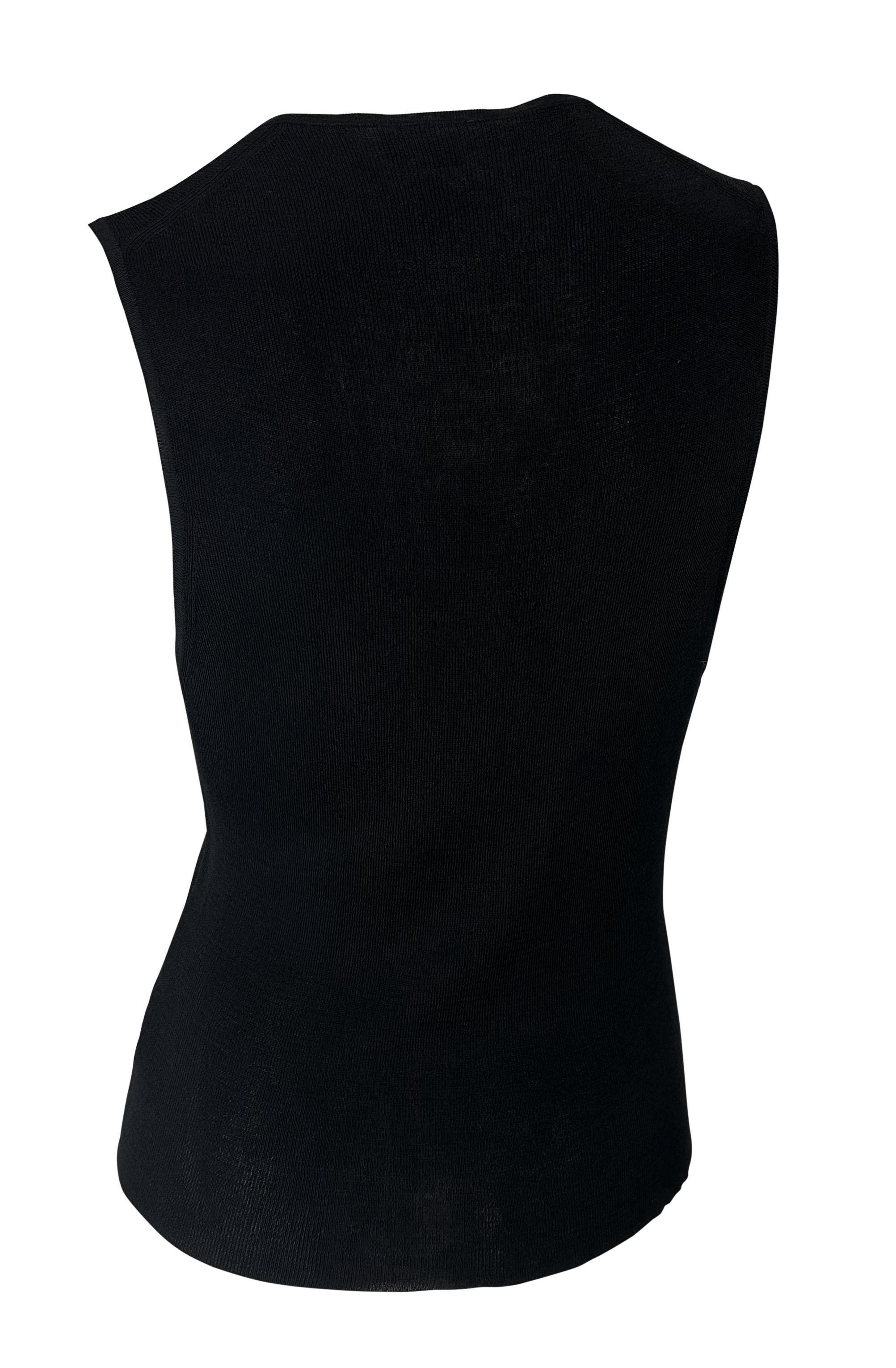 Women's S/S 1998 Gucci by Tom Ford Black Semi-Sheer Deep V-Neck Knit Sleeveless Top For Sale