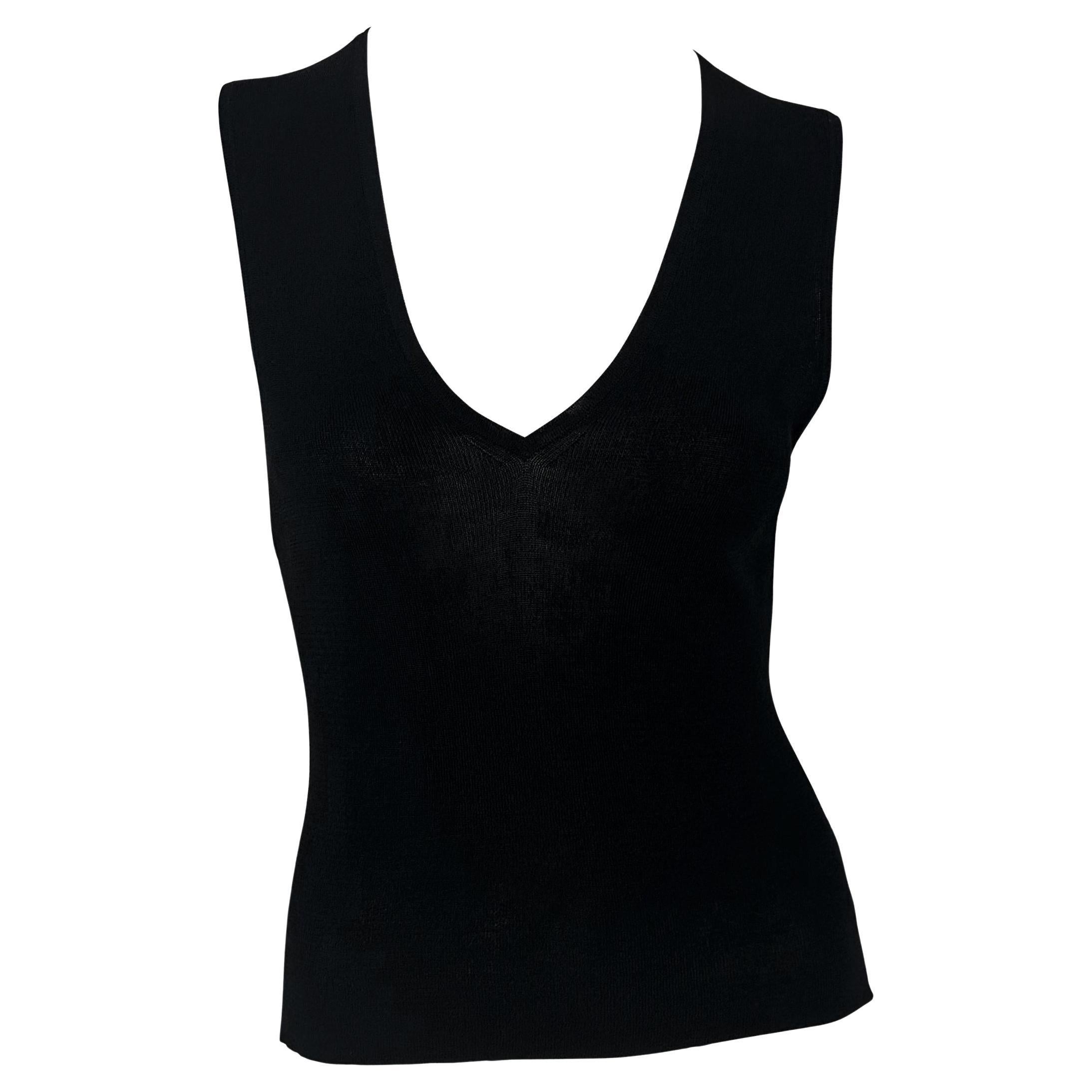 S/S 1998 Gucci by Tom Ford Black Semi-Sheer Deep V-Neck Knit Sleeveless Top For Sale