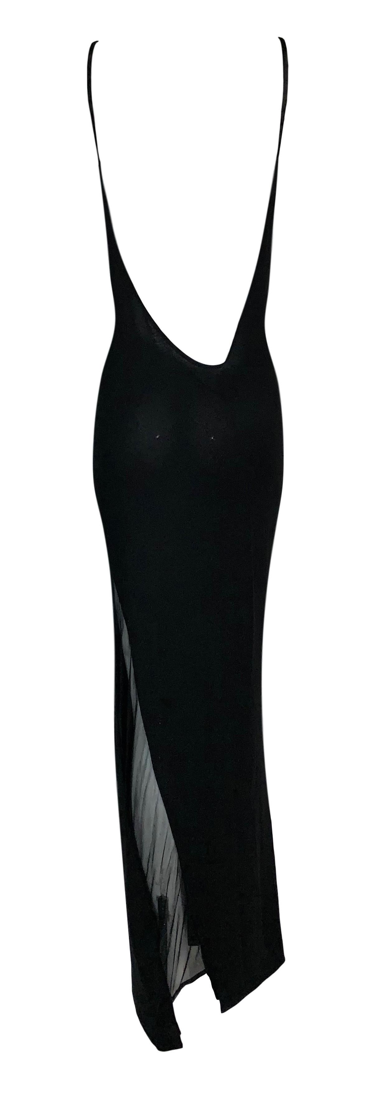 S/S 1998 Gucci by Tom Ford Black Sheer Body Panel Plunging Back Gown Dress In Good Condition In Yukon, OK