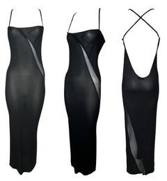 S/S 1998 Gucci by Tom Ford Black Sheer Body Panel Plunging Back Maxi Dress 40