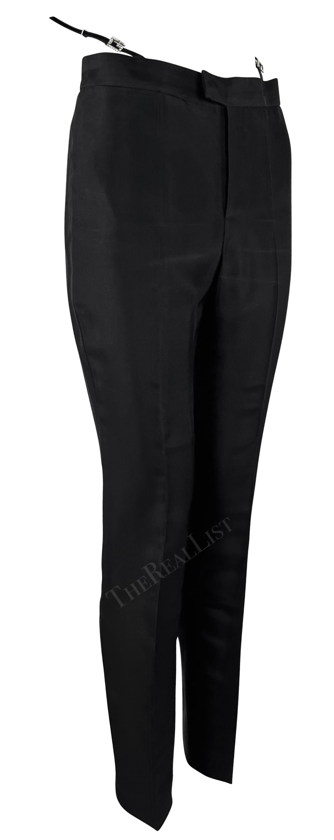 S/S 1998 Gucci by Tom Ford Black Square 'G' Rhinestone Thong Strap Runway Pants For Sale 7