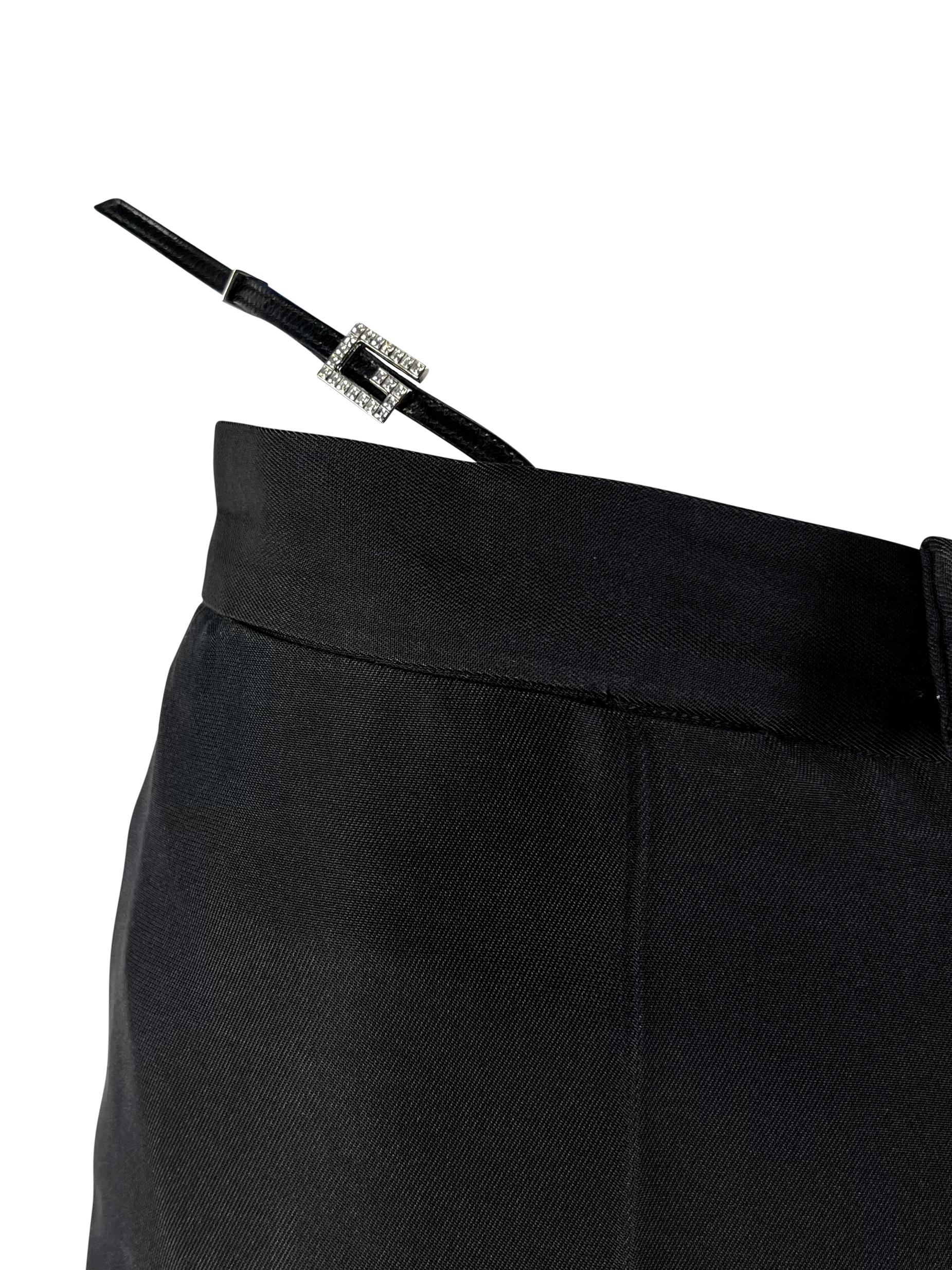 S/S 1998 Gucci by Tom Ford Black Square 'G' Rhinestone Thong Strap Runway Pants For Sale 1