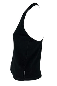 S/S 1998 Gucci by Tom Ford Black Stretch Ribbed Knit Logo Tab Racerback Tank Top