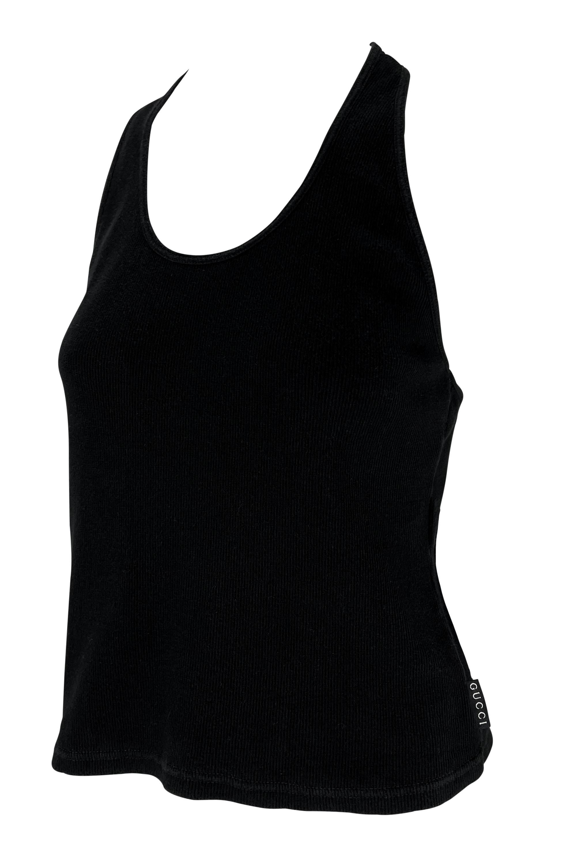 S/S 1998 Gucci by Tom Ford Black Stretch Ribbed Knit Logo Tab Racerback Tank Top In Good Condition For Sale In West Hollywood, CA