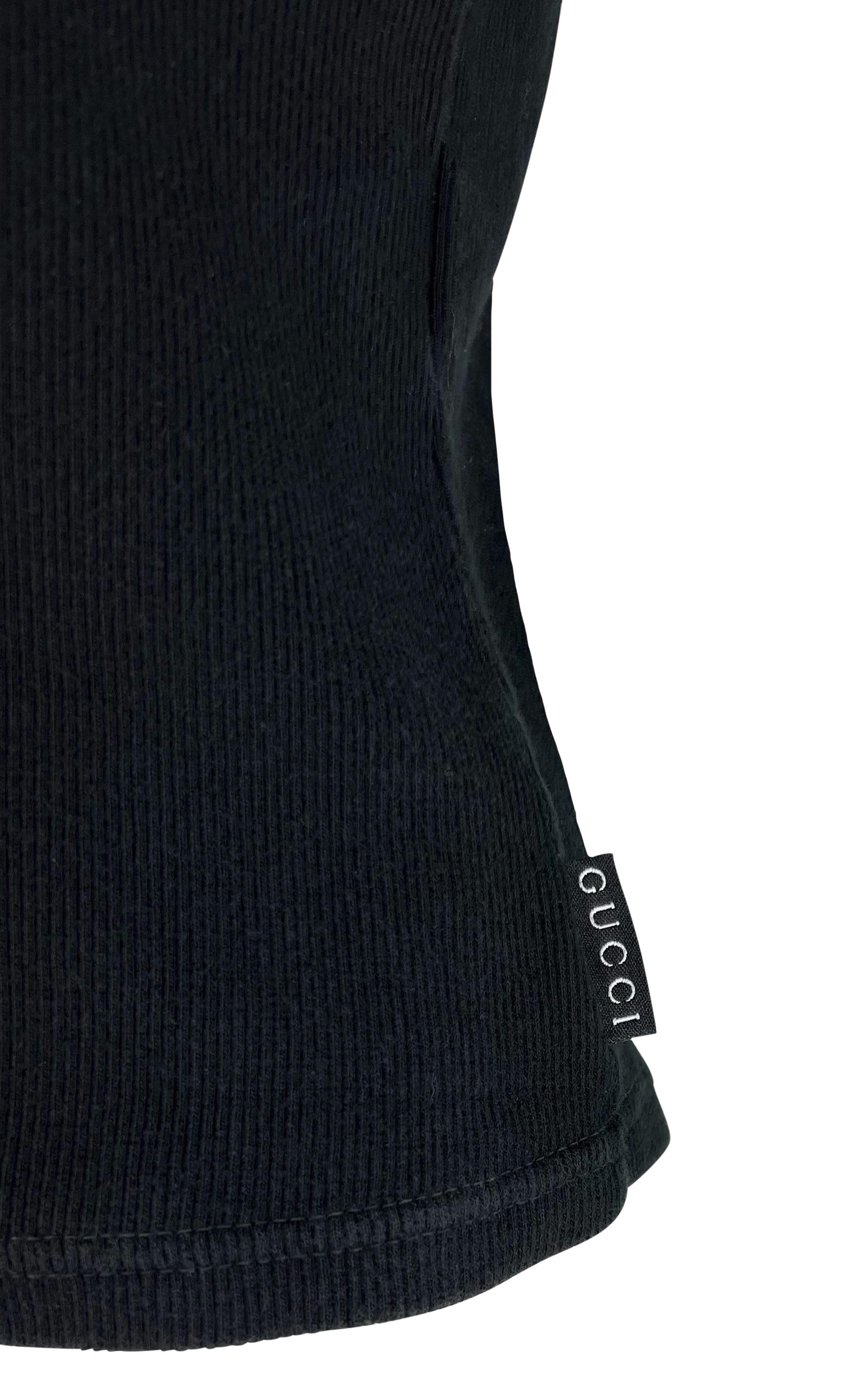 S/S 1998 Gucci by Tom Ford Black Stretch Ribbed Knit Logo Tab Racerback Tank Top For Sale 1