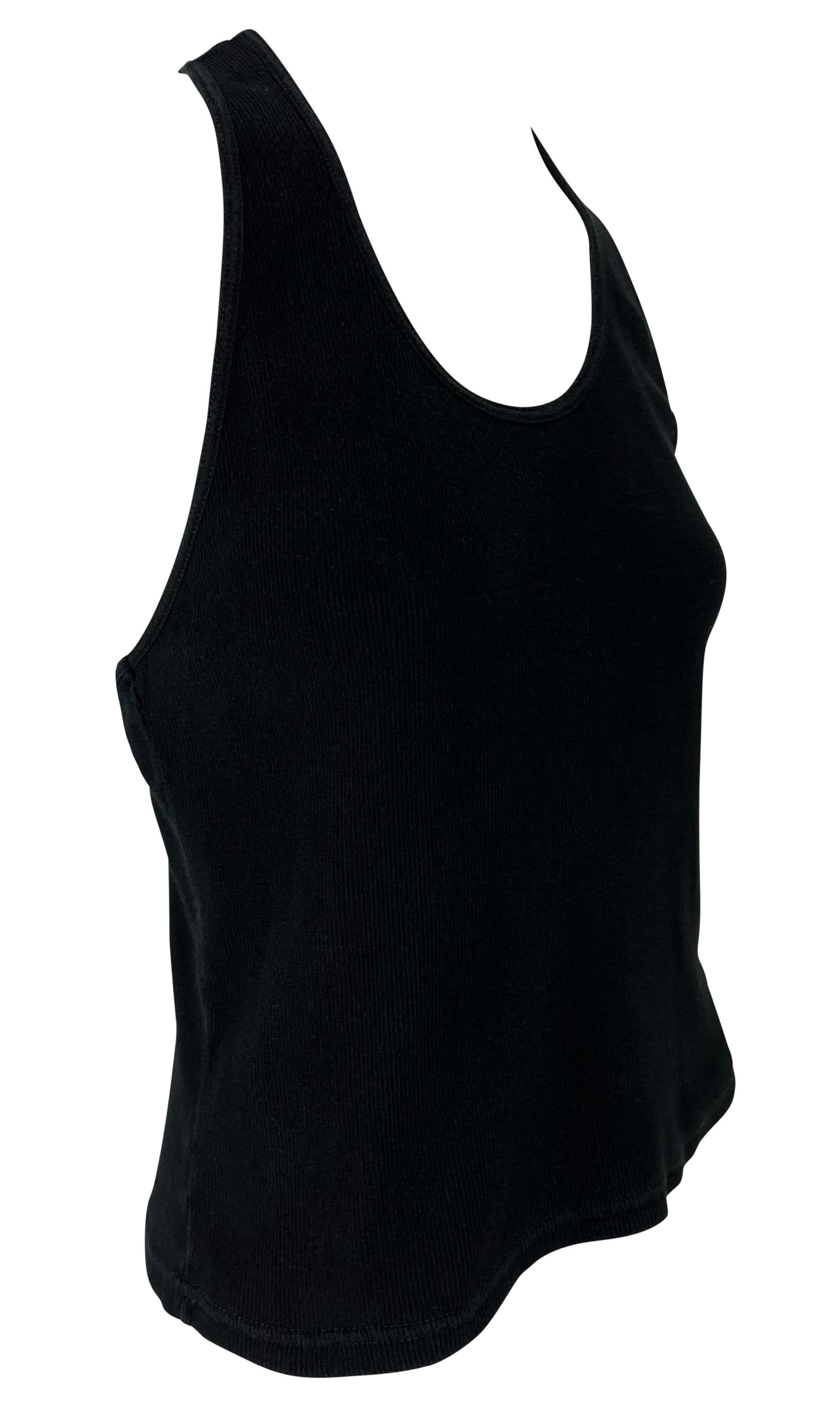 S/S 1998 Gucci by Tom Ford Black Stretch Ribbed Knit Logo Tab Racerback Tank Top For Sale 2
