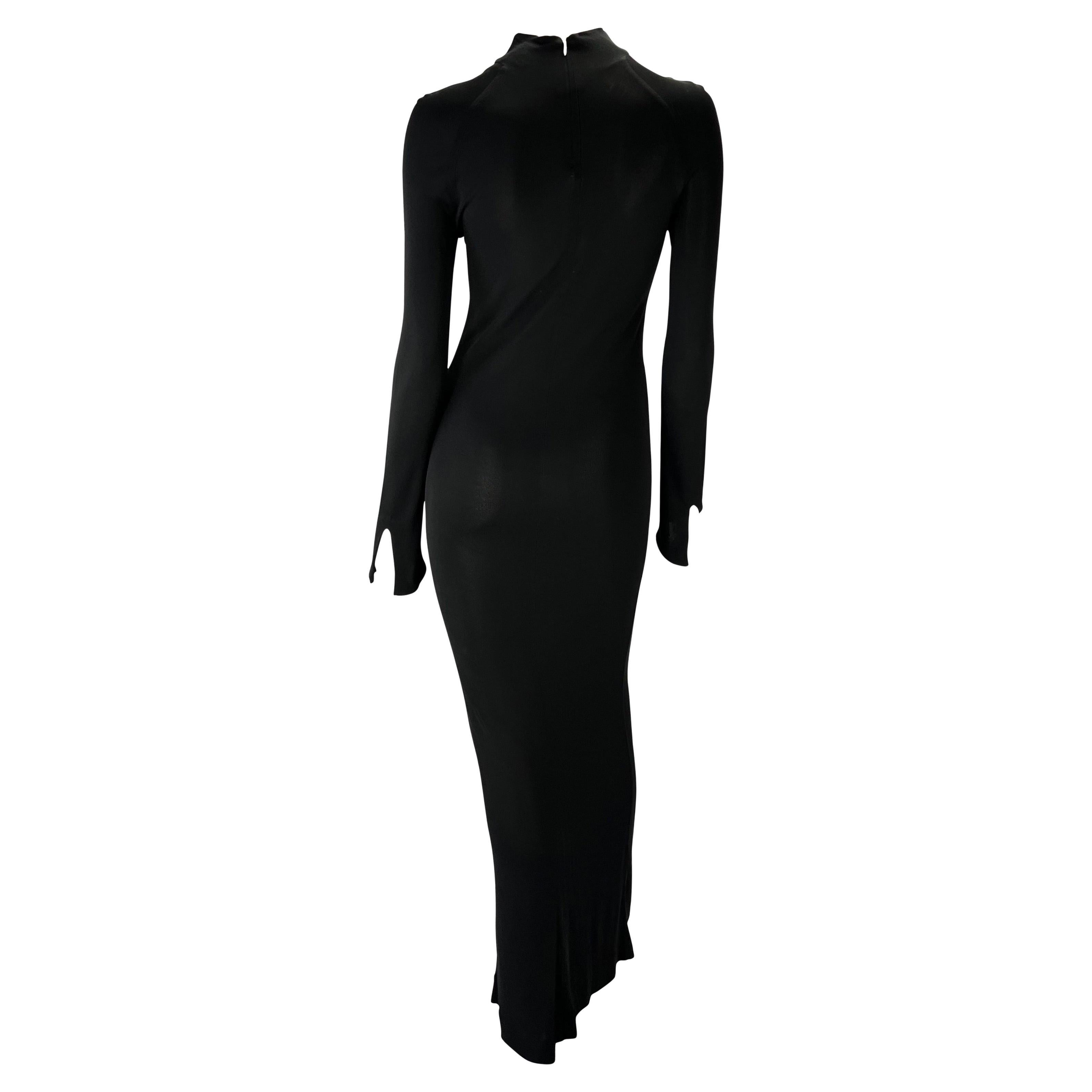 S/S 1998 Gucci by Tom Ford Black Stretch Viscose Long Sleeve Gown For Sale 6