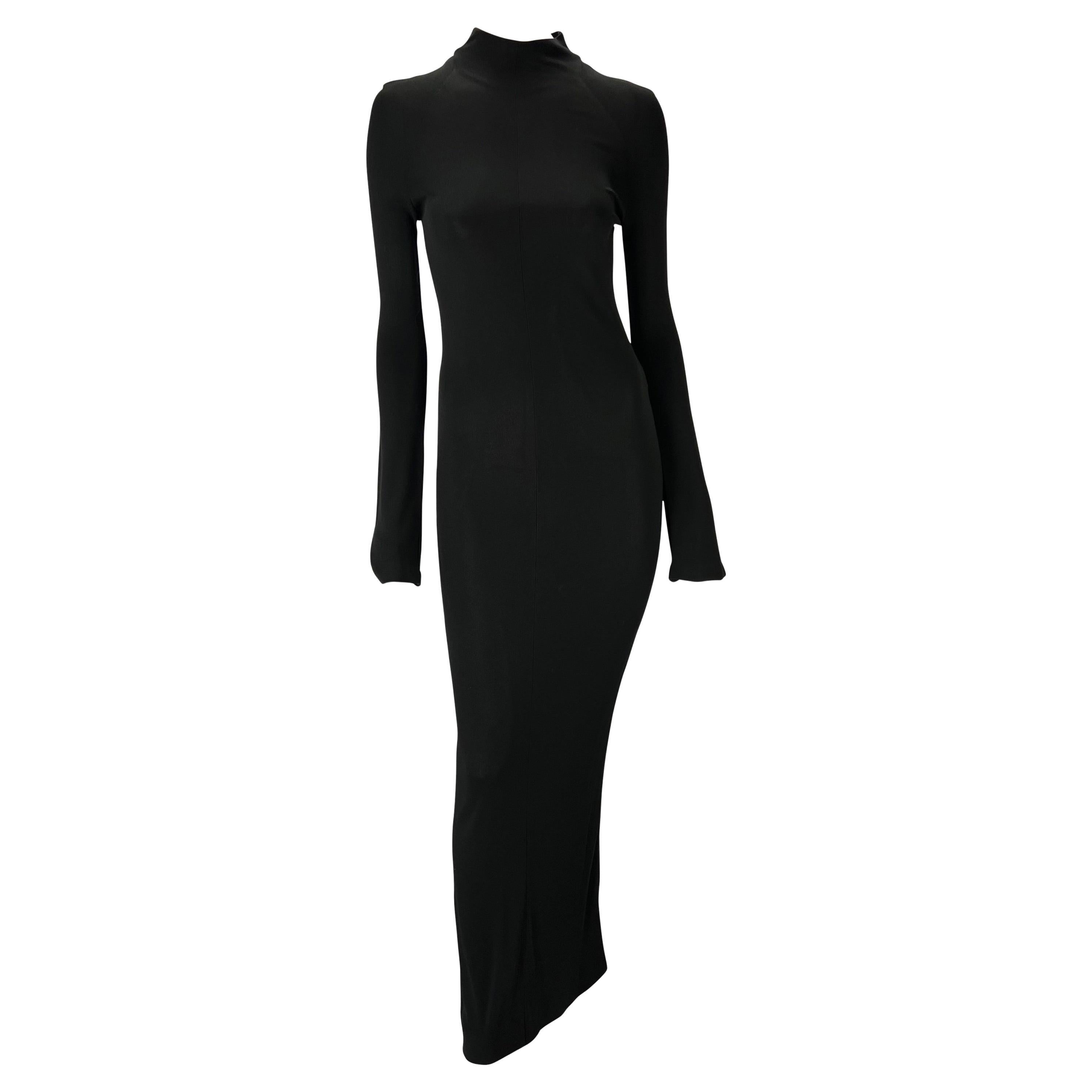 S/S 1998 Gucci by Tom Ford Black Stretch Viscose Long Sleeve Gown For Sale