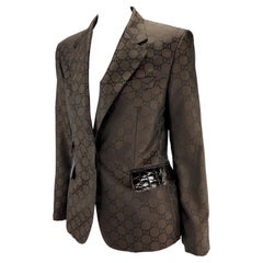 S/S 1998 Gucci by Tom Ford Brown GG Monogram Alligator Trim Blazer