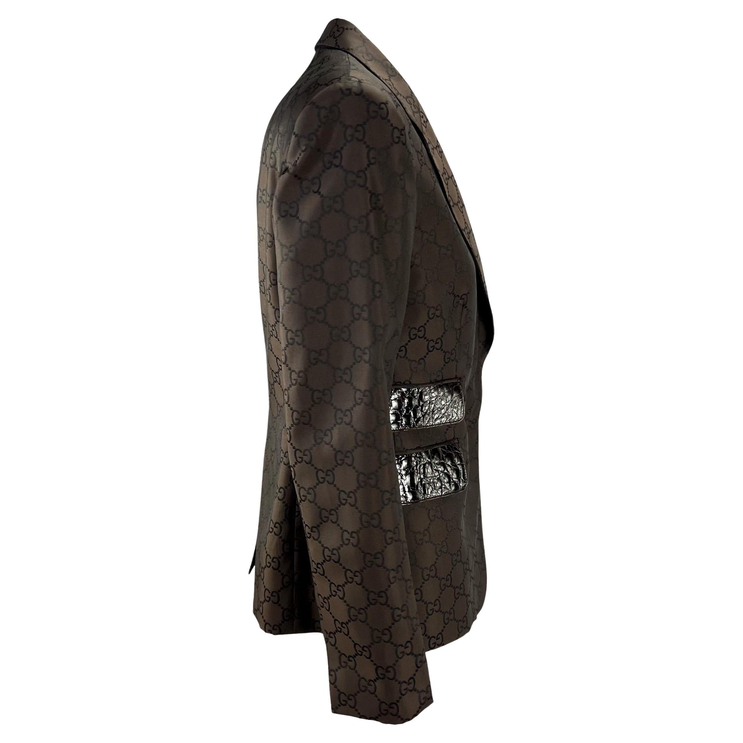 Donna P/E 1998 Gucci by Tom Ford Browning Blazer con monogramma in alligatore GG in vendita