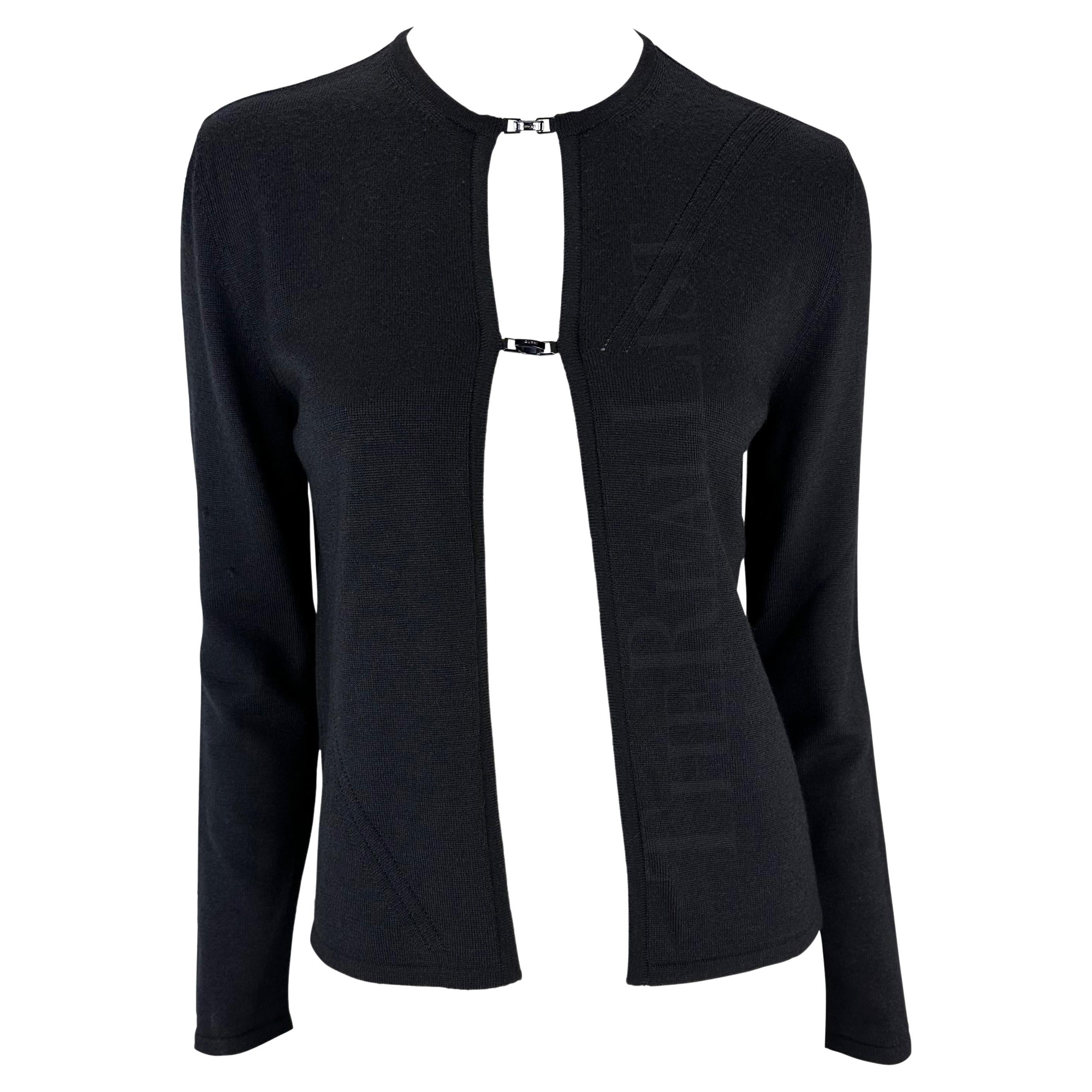 S/S 1998 Gucci by Tom Ford Charcoal Open Logo Buckle Cardigan Top For Sale