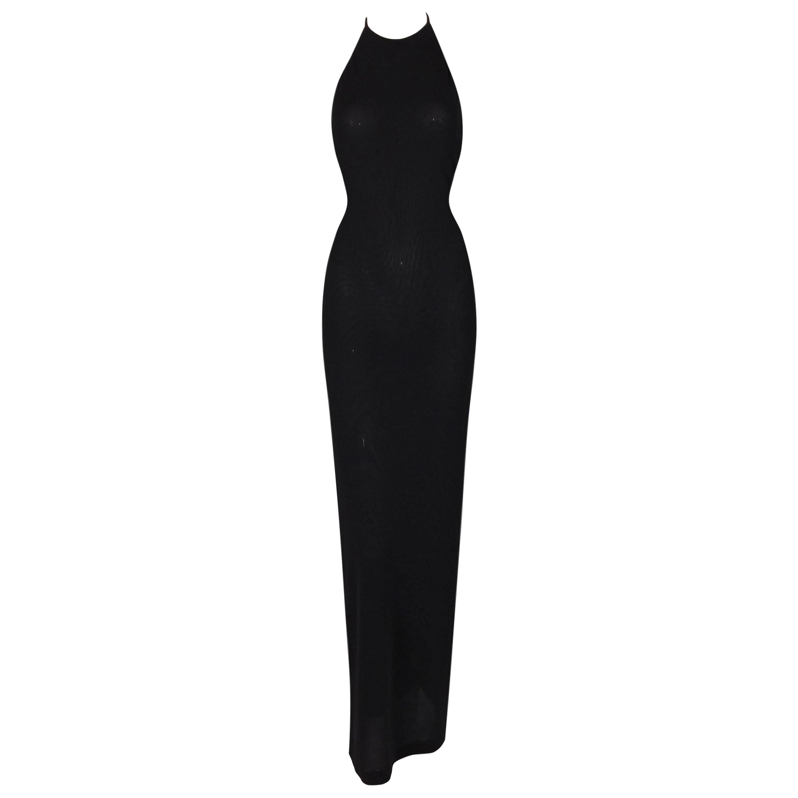 S/S 1998 Gucci by Tom Ford Crystal G Black Halter Long Gown Dress 44