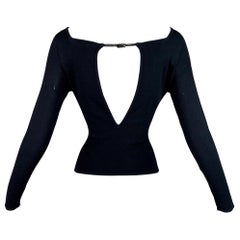 S/S 1998 Gucci by Tom Ford Dark Navy Blue Knit Cut-Out Bodycon Top