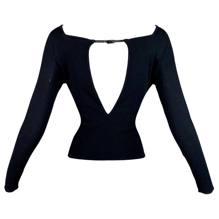 S/S 1998 Gucci by Tom Ford Dark Navy Blue Knit Cut-Out Bodycon Top at ...