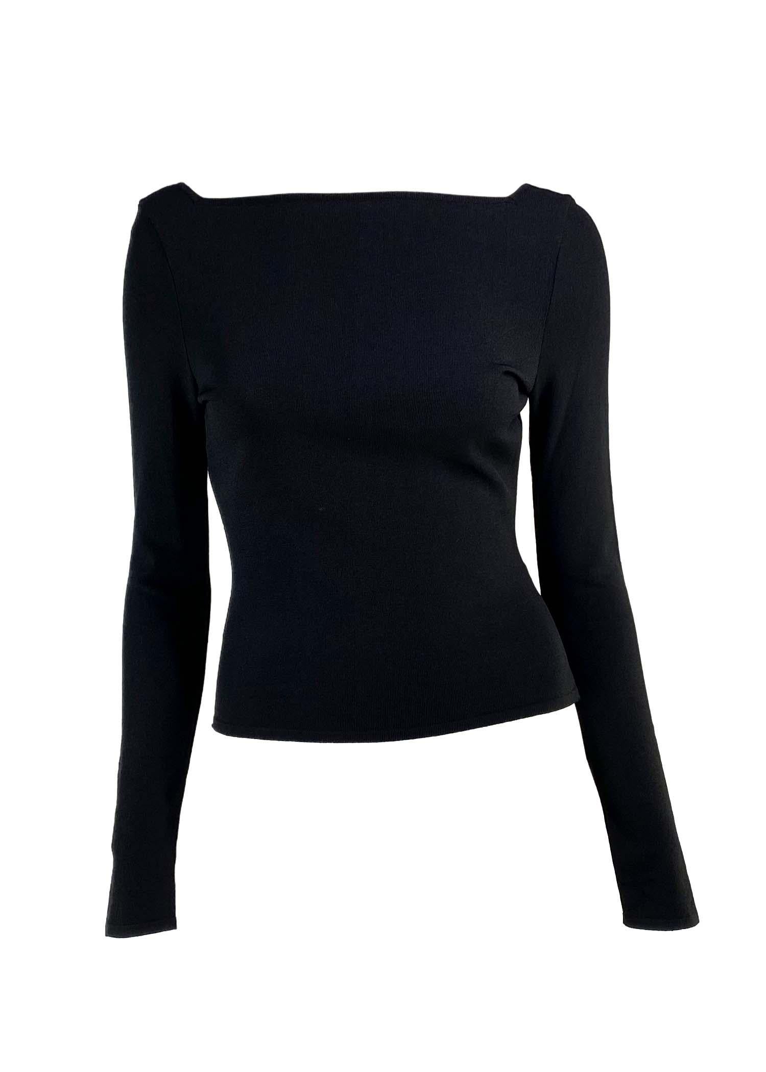 S/S 1998 Gucci by Tom Ford G Buckle Back Long Sleeve Knit Top Black 2