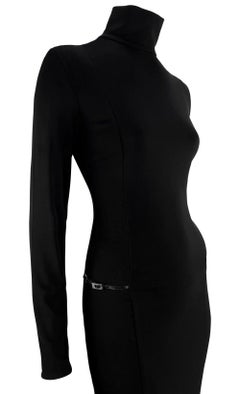 S/S 1998 Gucci by Tom Ford G Buckle Black Turtleneck Sheer Stretch Dress