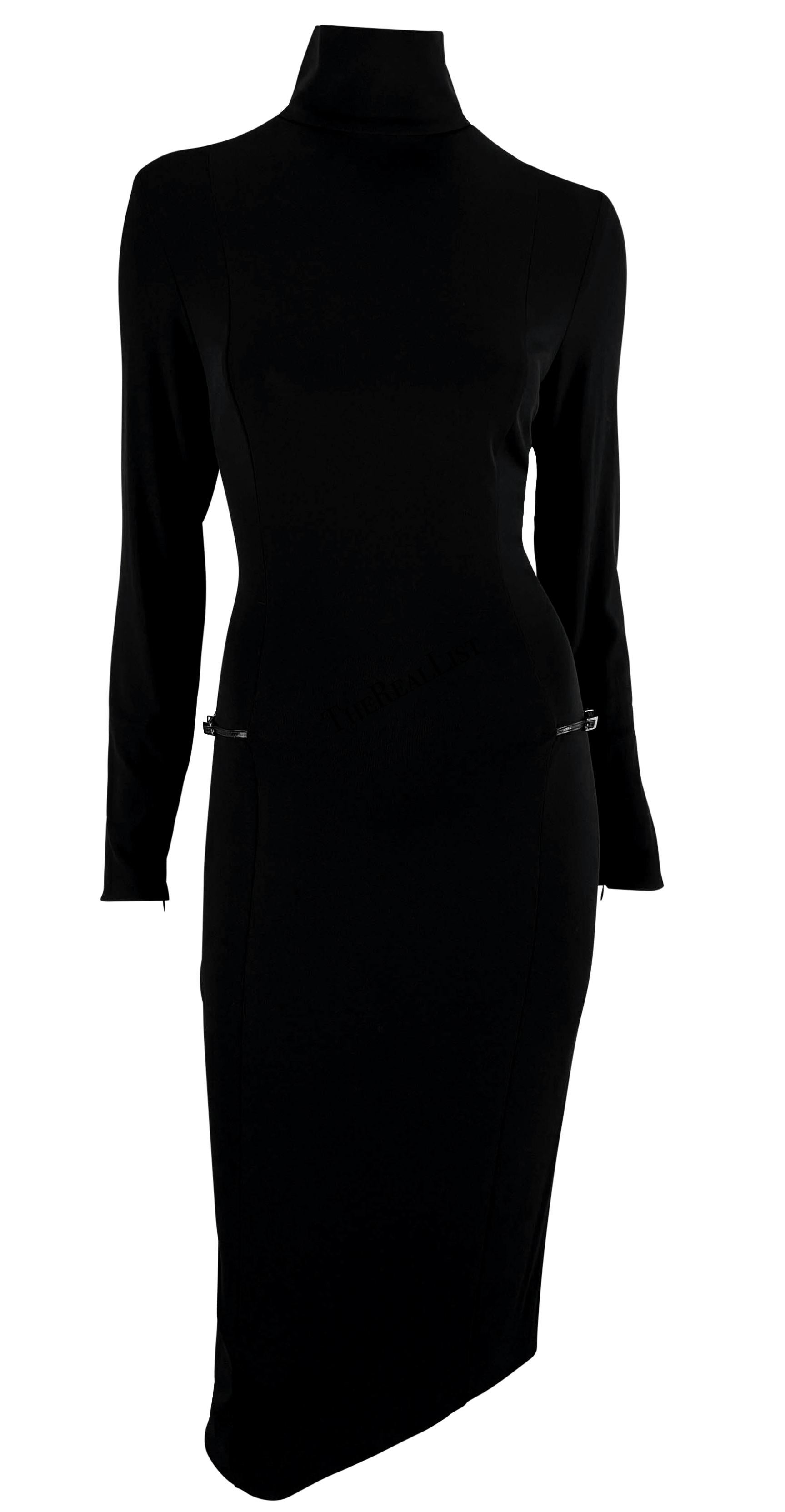 S/S 1998 Gucci by Tom Ford G Buckle Black Turtleneck Sheer Stretch Dress In Excellent Condition For Sale In West Hollywood, CA