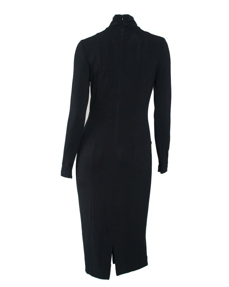 S/S 1998 Gucci by Tom Ford G Buckle Black Turtleneck Sheer Stretch Dress For Sale 1