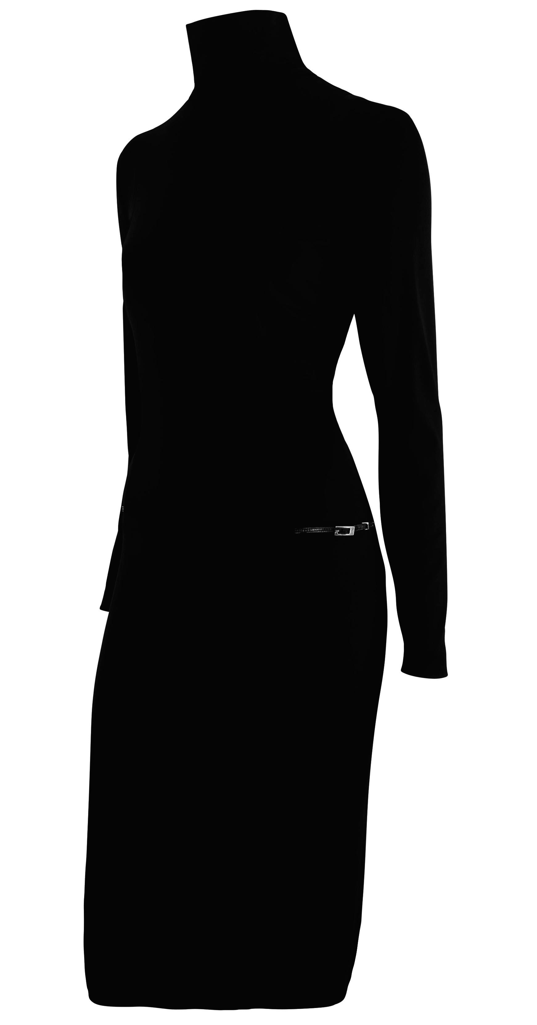 S/S 1998 Gucci by Tom Ford G Buckle Black Turtleneck Sheer Stretch Dress For Sale 2