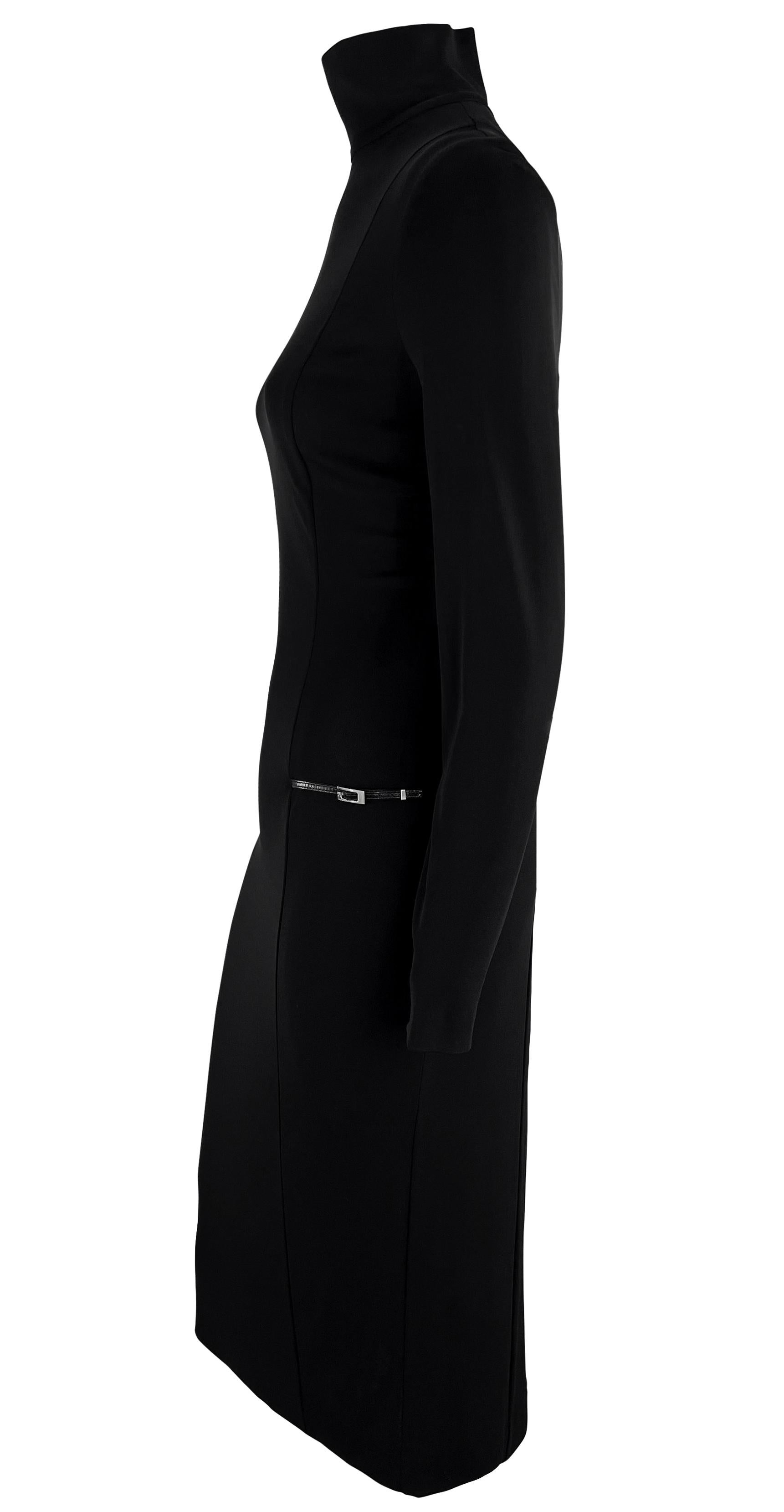 S/S 1998 Gucci by Tom Ford G Buckle Black Turtleneck Sheer Stretch Dress For Sale 3