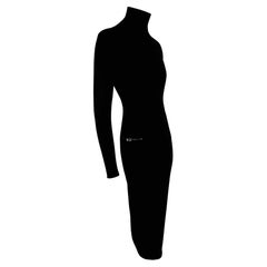 S/S 1998 Gucci by Tom Ford G Buckle Vestido elástico negro de cuello alto y transparente