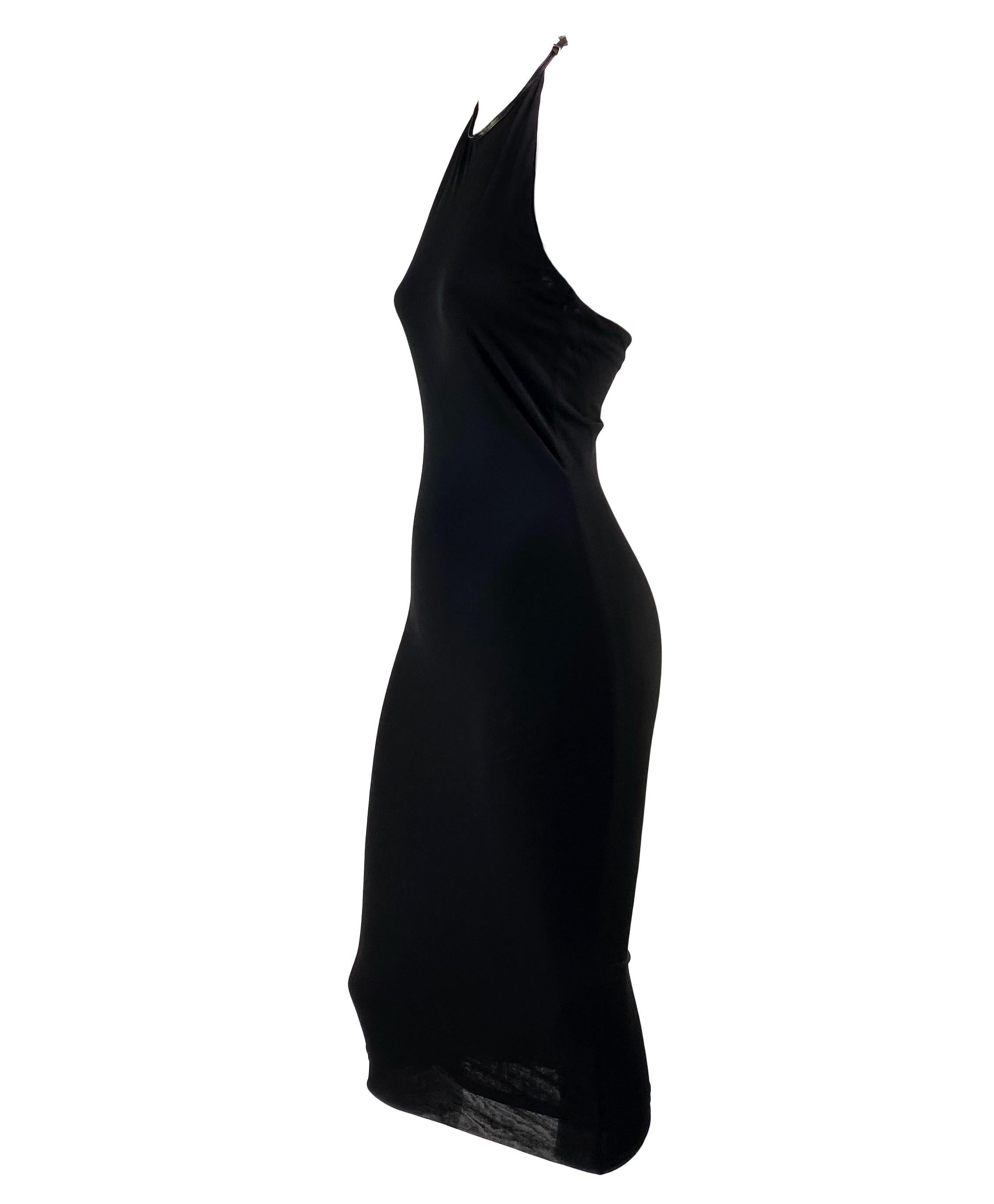 S/S 1998 Gucci by Tom Ford G Buckle Runway Halter Neck Black Stretch Dress In Good Condition For Sale In West Hollywood, CA