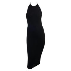 Used S/S 1998 Gucci by Tom Ford G Buckle Halter Neck Black Stretch Dress