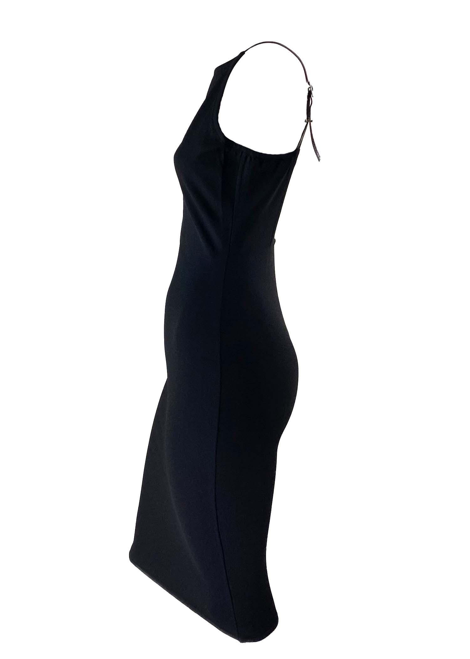 Noir S/S 1998 Gucci by Tom Ford G Buckle Strap Knit Sleeveless Dress (Robe sans manches en maille) en vente