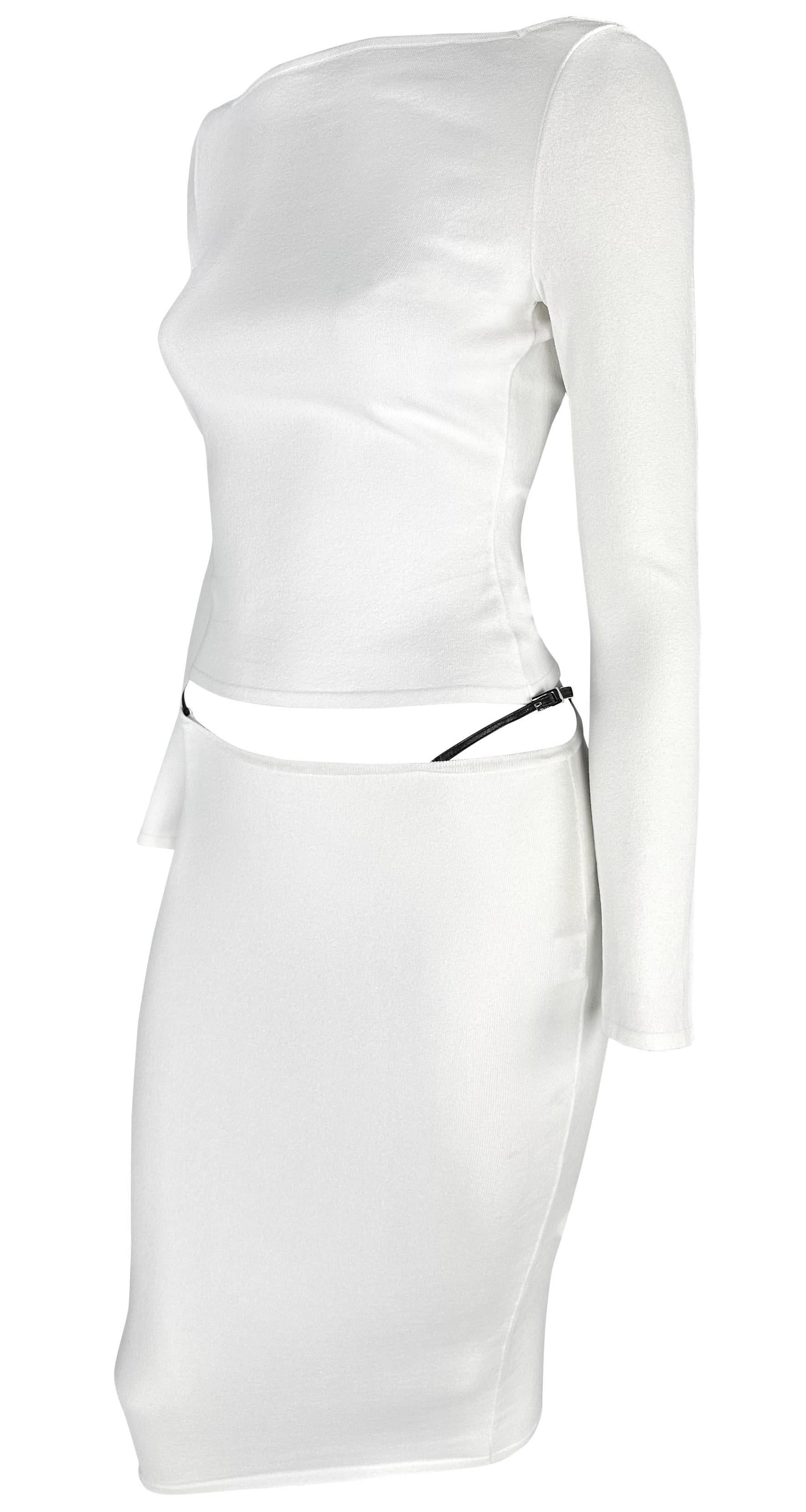 S/S 1998 Gucci by Tom Ford G Buckle Thong Strap White Bodycon Top Skirt Set 5