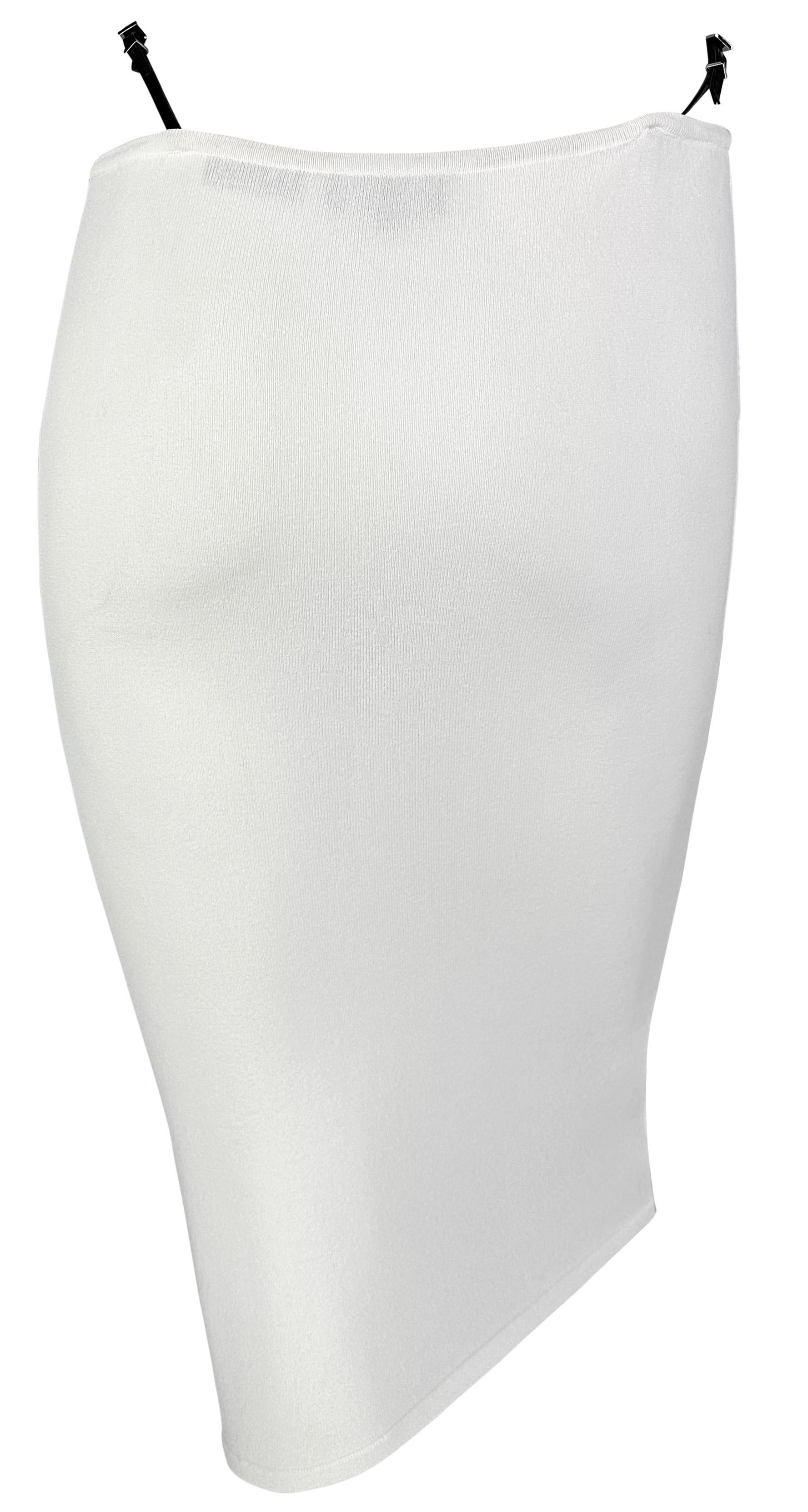 S/S 1998 Gucci by Tom Ford G Buckle Thong Strap White Bodycon Top Skirt Set 2