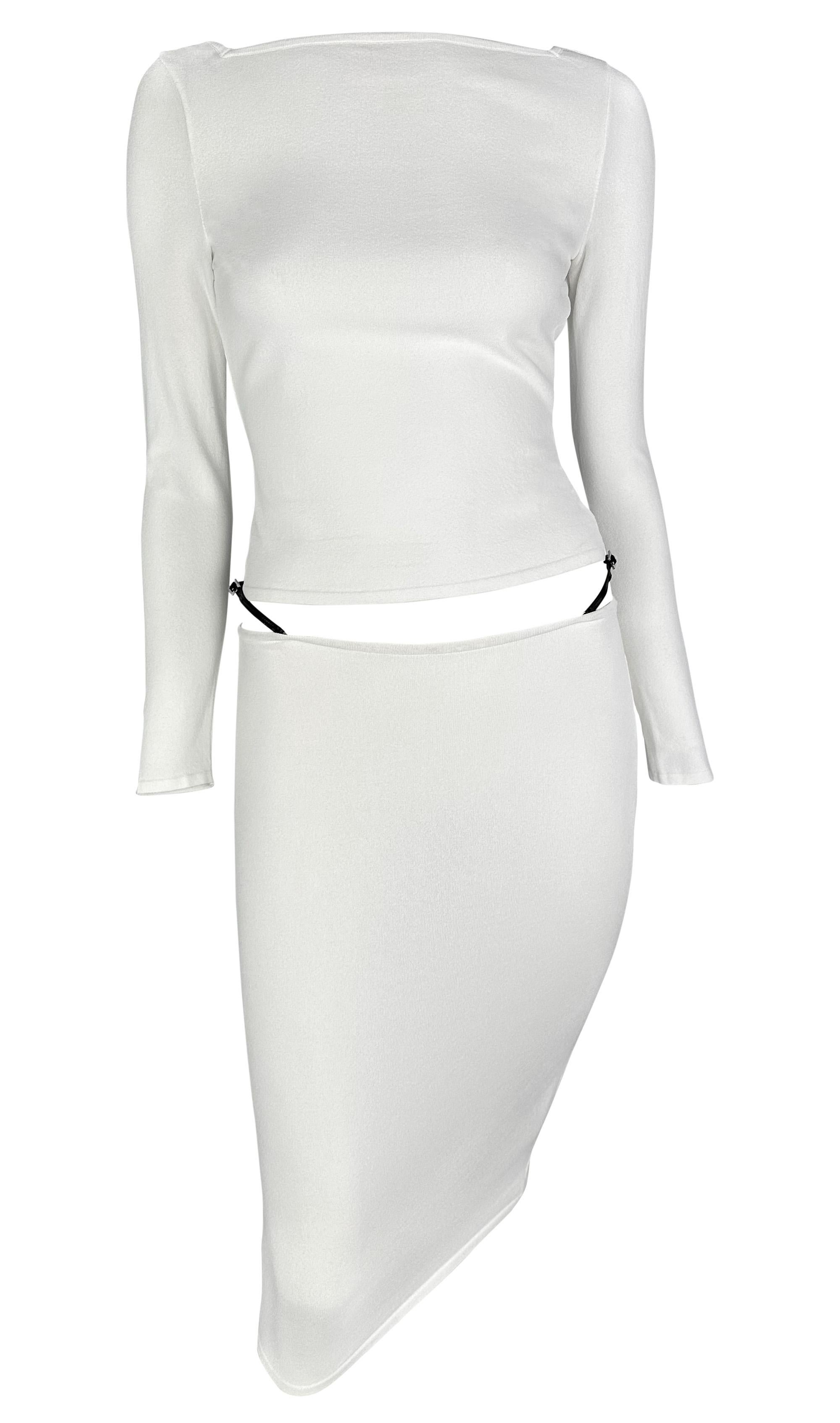 S/S 1998 Gucci by Tom Ford G Buckle Thong Strap White Bodycon Top Skirt Set 3