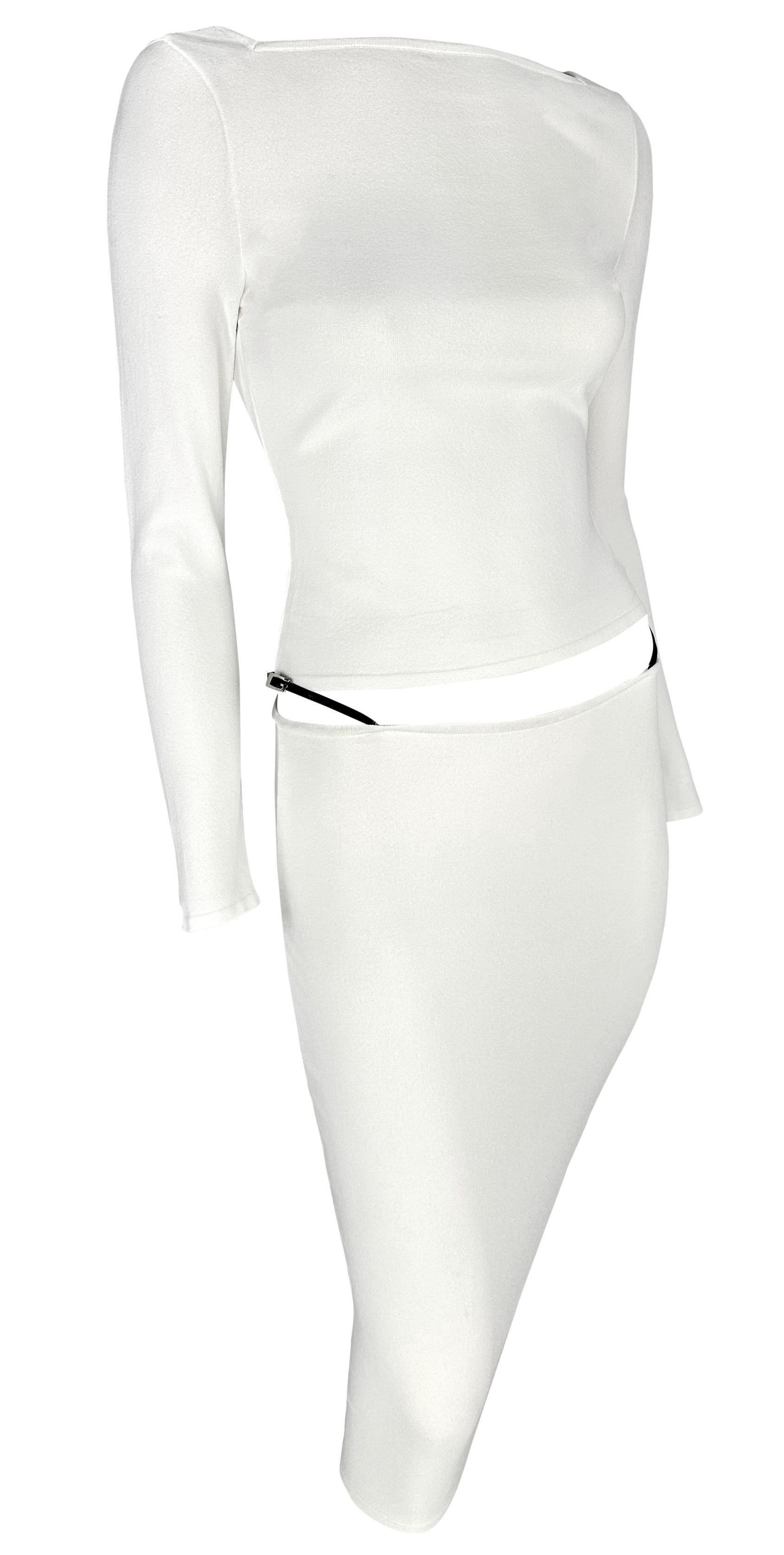 S/S 1998 Gucci by Tom Ford G Buckle Thong Strap White Bodycon Top Skirt Set 4