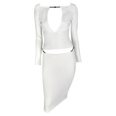 S/S 1998 Gucci by Tom Ford G Buckle Thong Strap White Bodycon Top Skirt Set