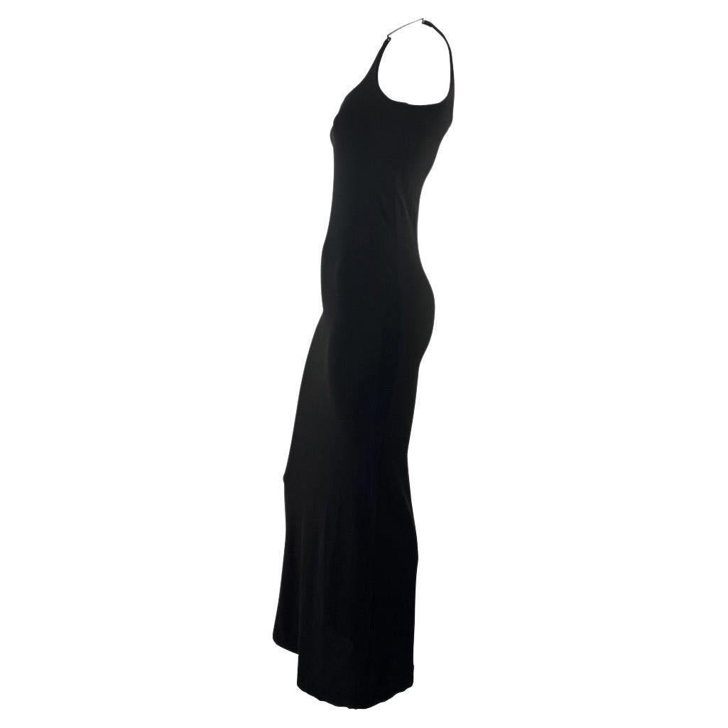 S/S 1998 Gucci by Tom Ford G Logo Buckle Black Column Dress Asymmetric  In Good Condition For Sale In West Hollywood, CA