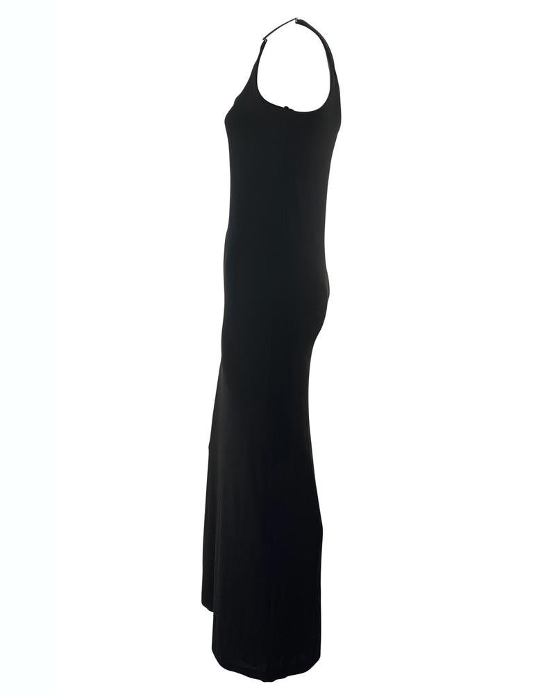 S/S 1998 Gucci by Tom Ford G Logo Buckle Black Column Dress Asymmetric  In Good Condition For Sale In West Hollywood, CA